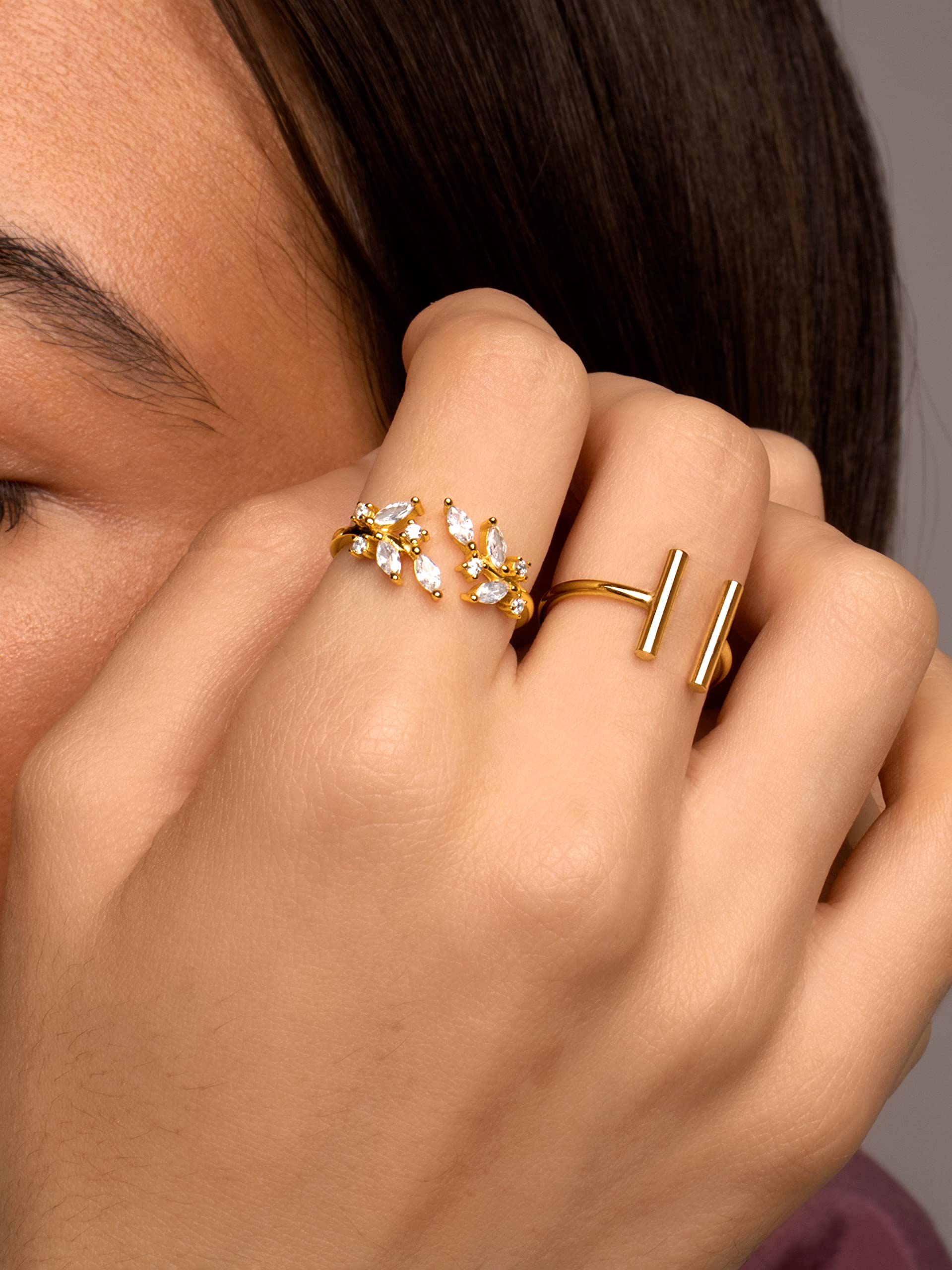 SINGULARU - Anillo Buganvilla. Ajustable. Plata de Ley 925. Talla Unica Joyas para Mujer