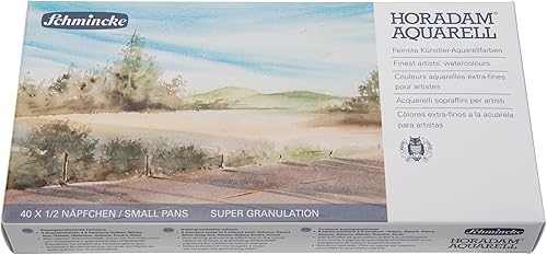 Miniatura 2 de Schmincke - HORADAM AQUARELL, Surtido Completo Super Granulación, 40 x medias bandejas, 74 440 097, Caja de metal, Colores granulados muy fuertes,