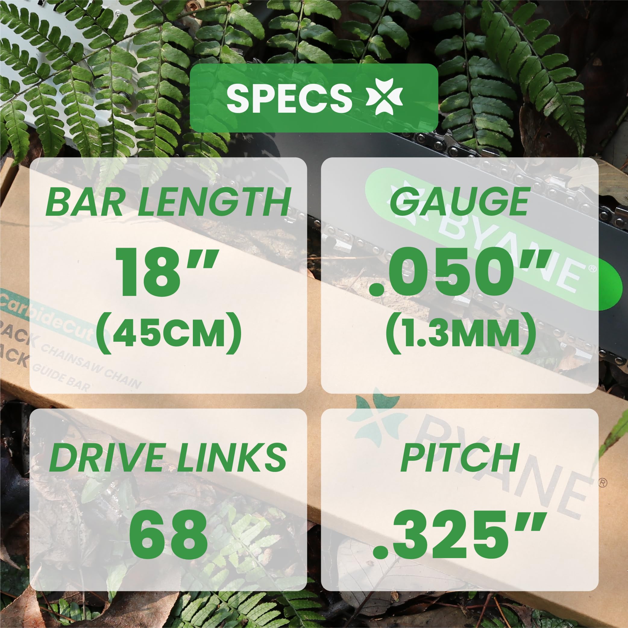 Byane Lot de 3 chaînes de tronçonneuse en carbure de tungstène de 45,7 cm, pas de 0,825,5 cm, calibre 127 cm, 68 maillons d'entraînement pour Stihl MS250, MS251, MS230 et 025 (remplacement pour Stihl