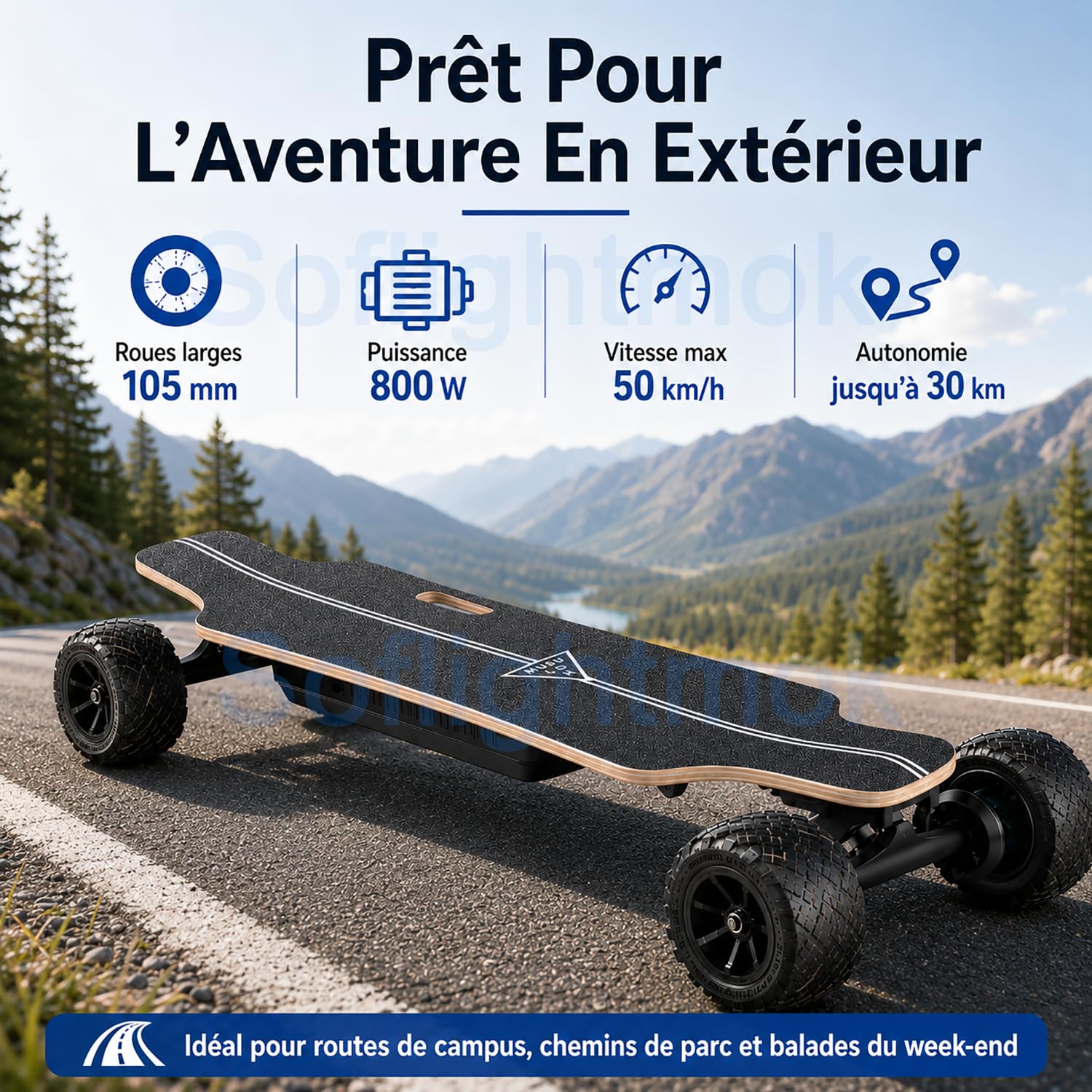 Skateboard Électrique Tout Terrain pour Adultes avec Télécommande LCD, Roues 105mm Grandes pour Campus et Balades Urbaines, Longboard Électrique Portable et Confortable, Double Moteur Stabilité