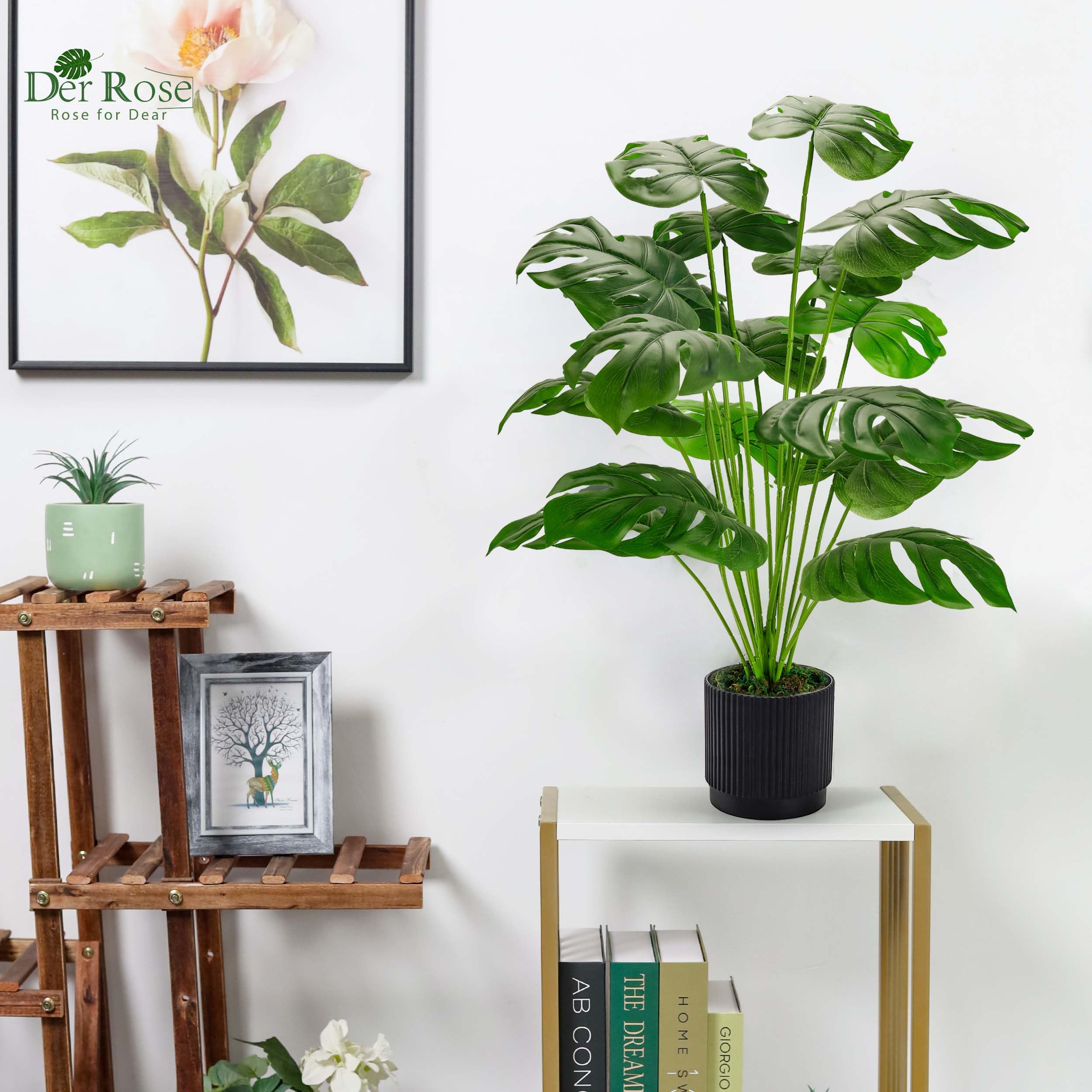 Der Rose Lot de 2 grandes plantes artificielles Monstera 28" (71 cm) pour intérieur, plantes hautes sur pied pour maison, bureau, maison de campagne, décoration de chambre