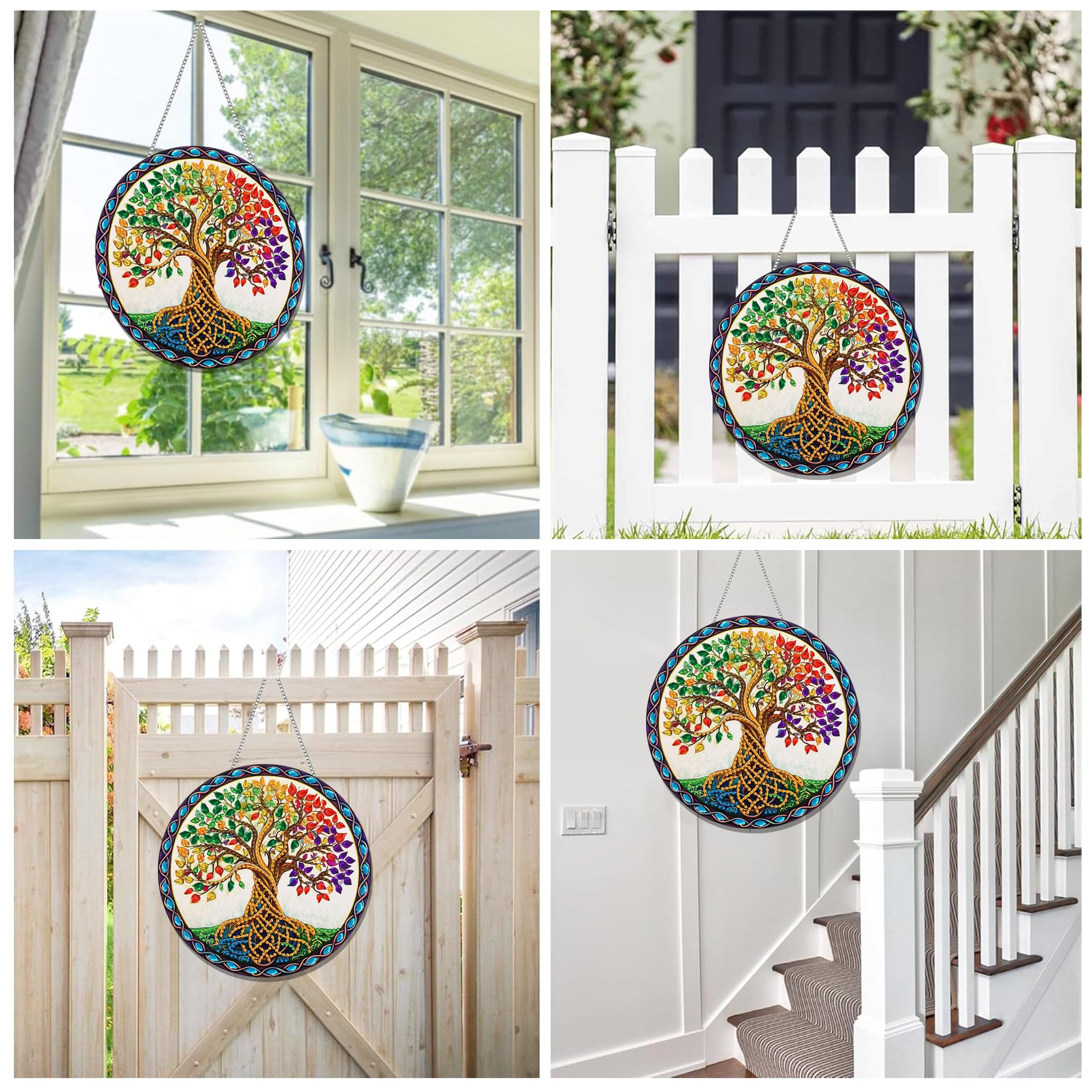 Reofrey Wiszące zestawy sztuki diamentowej dla dorosłych – 20 x 20 cm drzewo akrylowa tablica dwustronna wzór diamentowy obraz łapacz słońca, wisiorek, DIY, kryształowa sztuka do domu, dekoracja