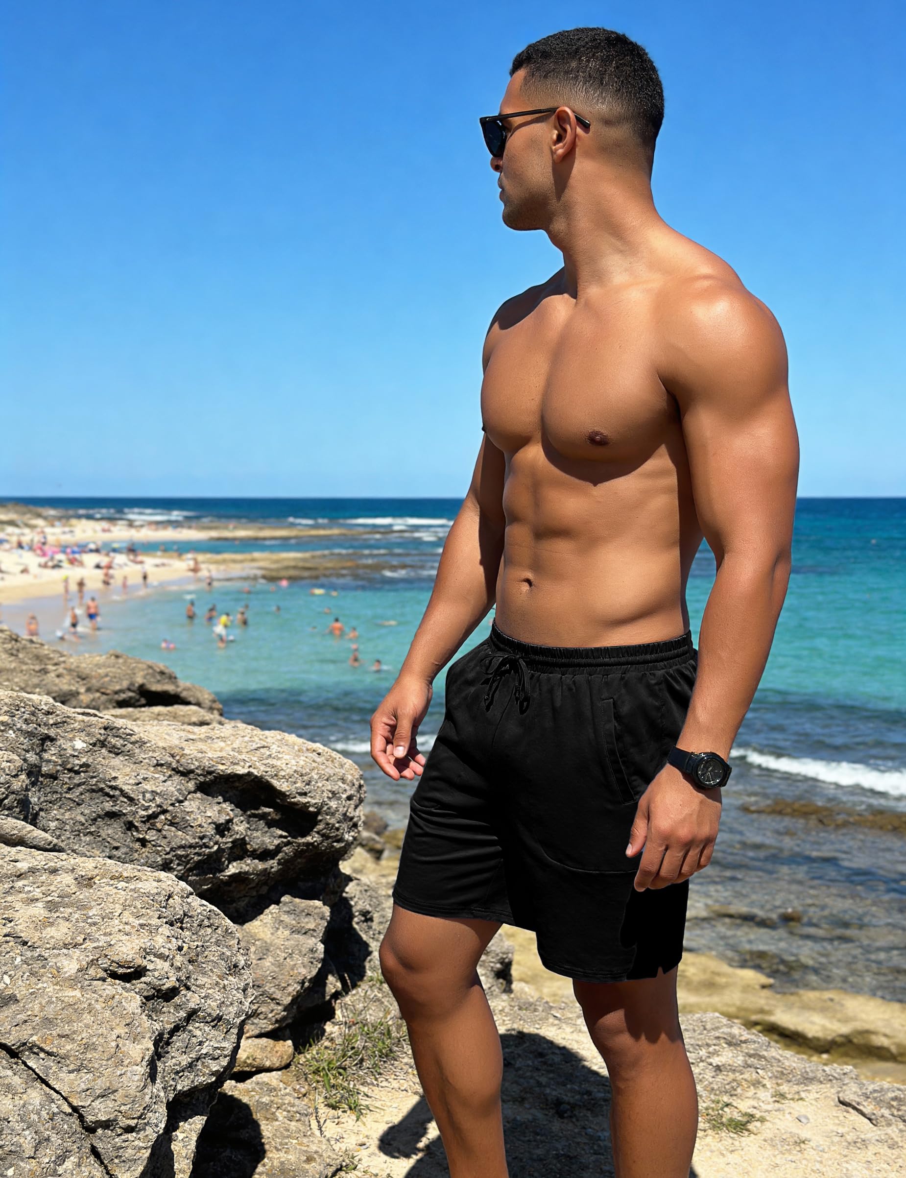 Aseniza Schlafanzughose Herren Kurz Baumwolle Schlafhose Shorty Pyjamahose Kurze Schlafshorts Sommer Bermudahose Loungewear für Männer