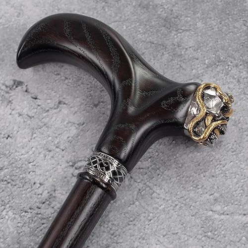 Miniatura 8 de Asterom Bastón de calavera hecho a mano para hombres y mujeres, bastón gótico genial, elegante bastón de madera