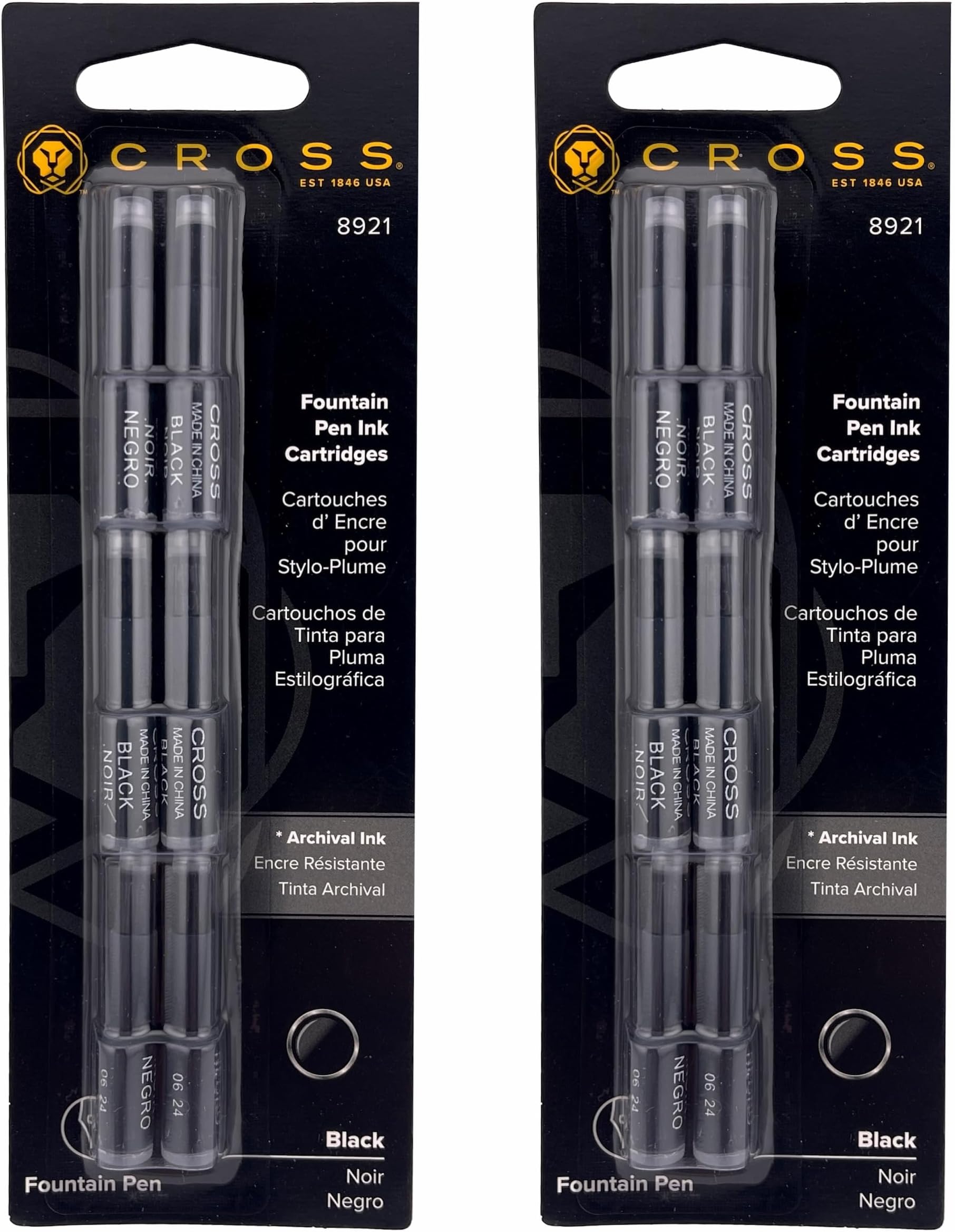 2 Packs - Cross Fountain Pen Cartridge Ink Refills, Black Ink Cartridges, 6 per Card (8921)