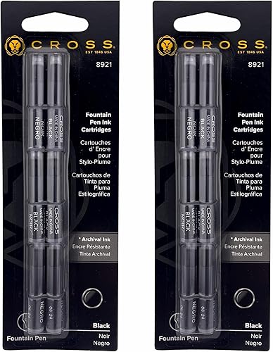 Paquete de 2 cartuchos de tinta Cross para pluma estilográfica, cartuchos de tinta negra, 6 por tarjeta (8921)