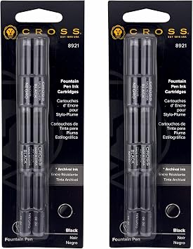 2 Packs - Cross Fountain Pen Cartridge Ink Refills, Black Ink Cartridges, 6 per card 8921