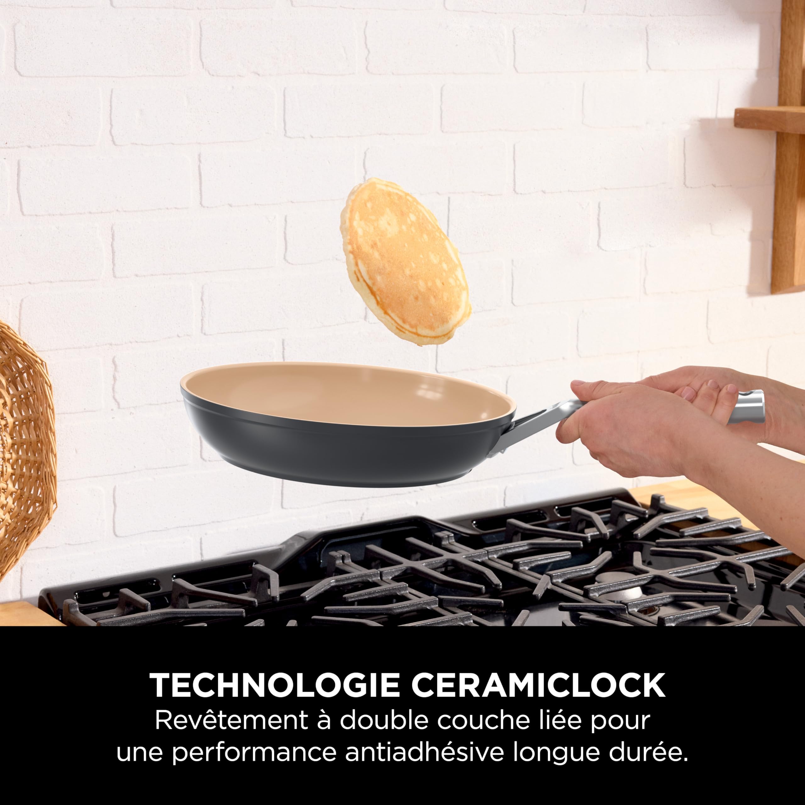 Ninja Extended Life casserole en céramique 18 cm avec couvercle CW90218EUI | Antiadhésive, (Sans PFAS, PFOA, Plomb ni Cadmium), Compatible induction et four jusqu’à 285 °C, Terracotta et gris
