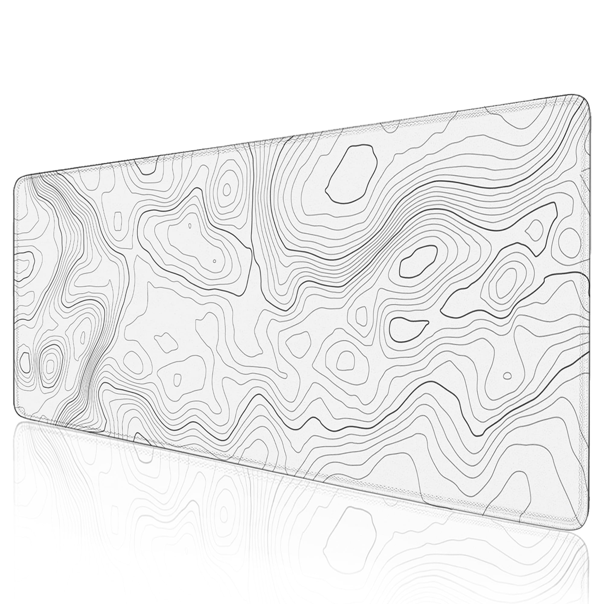 AAAAOSS White Topographic Large Gaming Mouse Pad, Extended Mousepad Big Desk Pad, 31.5 X 11.8 Inch XL Long Keyboard Mouse Mat with 3mm Non-Slip Base