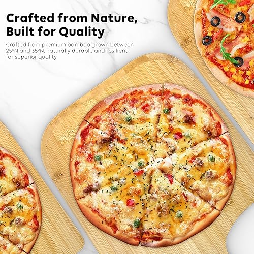 Miniatura 2 de Pala de pizza, paleta de pizza de bambú natural de 16 pulgadas, accesorios esenciales para hornos interiores y exteriores, hornear pizza casera,