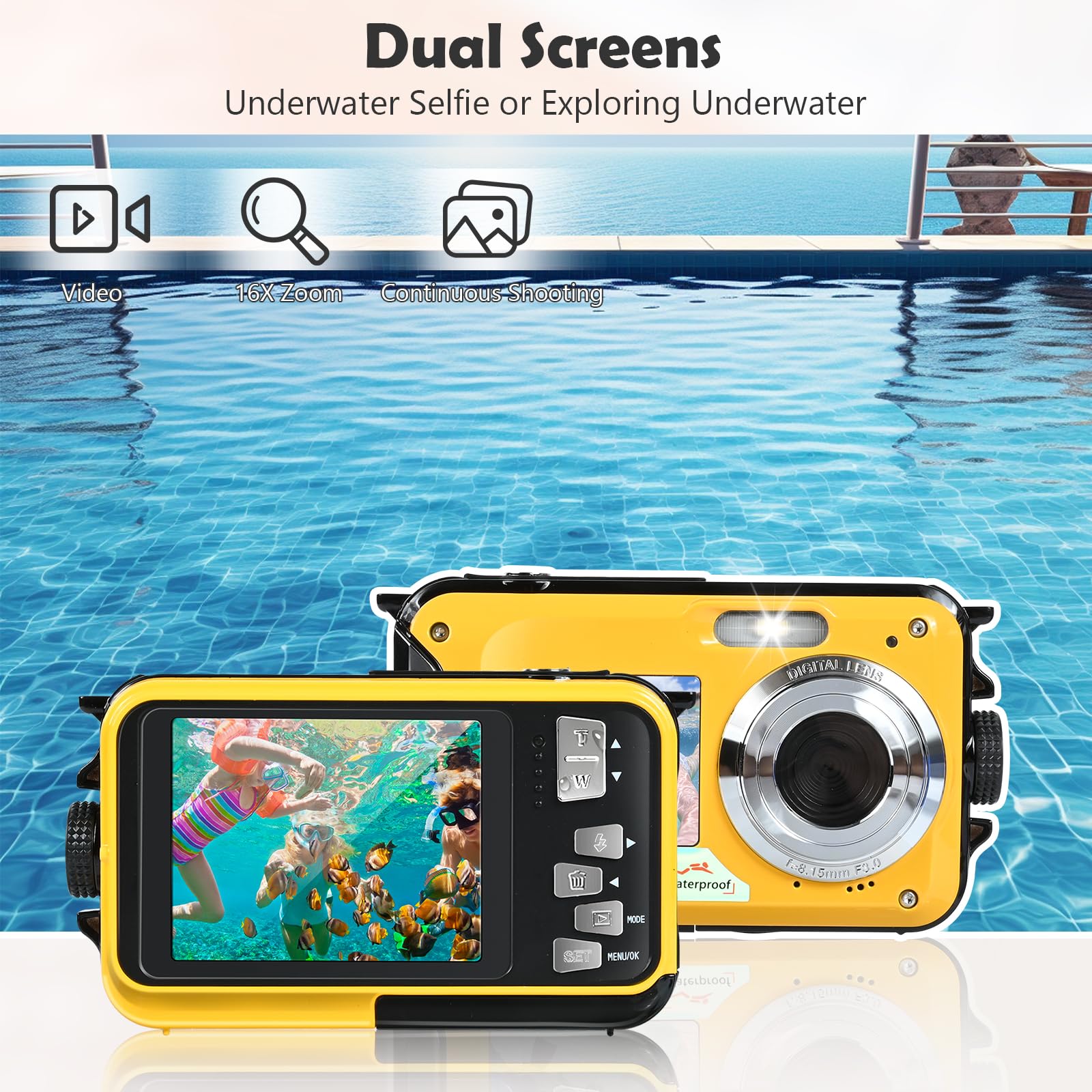 Macchina Fotografica Subcquea, Comius Sharp Fotocamera Subacquea Digitale 10FT 30MP Photo FHD Video 16X Digital Zoom con Scheda di Memoria da 32G per Selfie Subacquei, Immersione, Nuoto