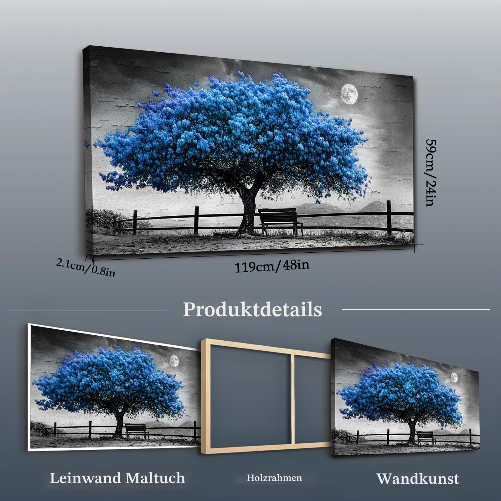 JHHUAMO Moderne Baum des Lebens Leinwand Bilder Wohnzimmer 59x119 cm | Lebensbaum Bild, Hochwertige Verarbeitung, Hochauflösender Druck, Einfaches Aufhängen, Vielseitig Einsetzbar