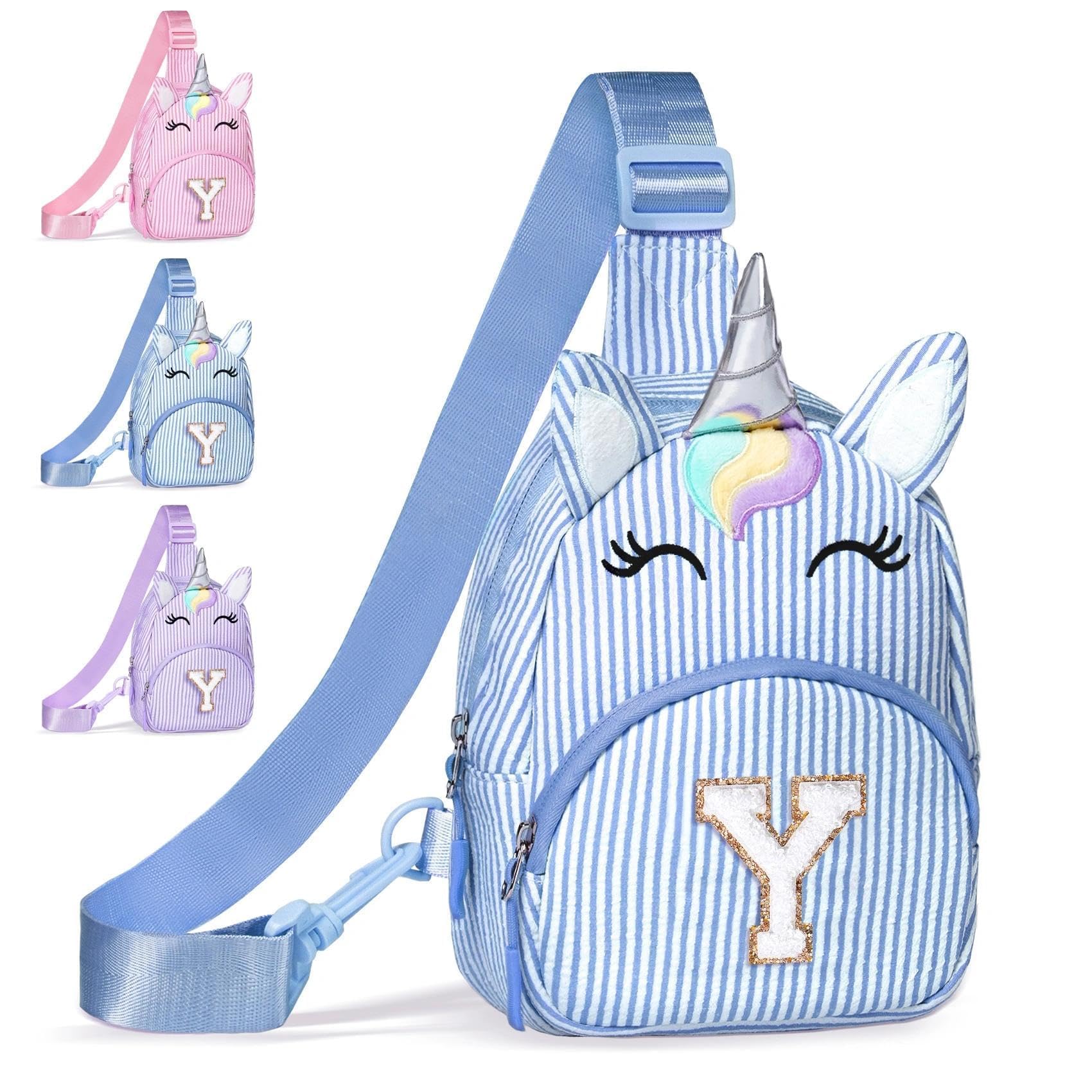 COSHAYSOO Blue Girl Purse Unicorn Crossbody Sling Bag Unique Small Valentines Gifts for 3 4 5 6 7 8 9 10 Year Old Girls Birthday Party Easter Basket Stuffers Cute Girly Stuff Initial Letter Y