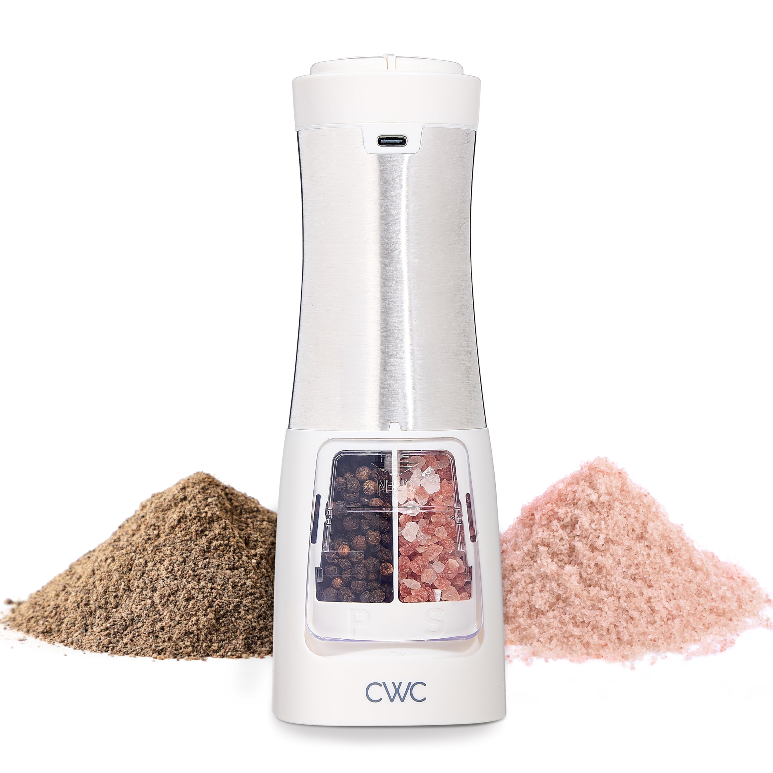 COOK WITH COLOR 2-in-1 Rechargeable Salt & Pepper Shaker - 2 Grinders for Salt and Pepper, 2.83 x 2.83 x 7.87 in, Cream