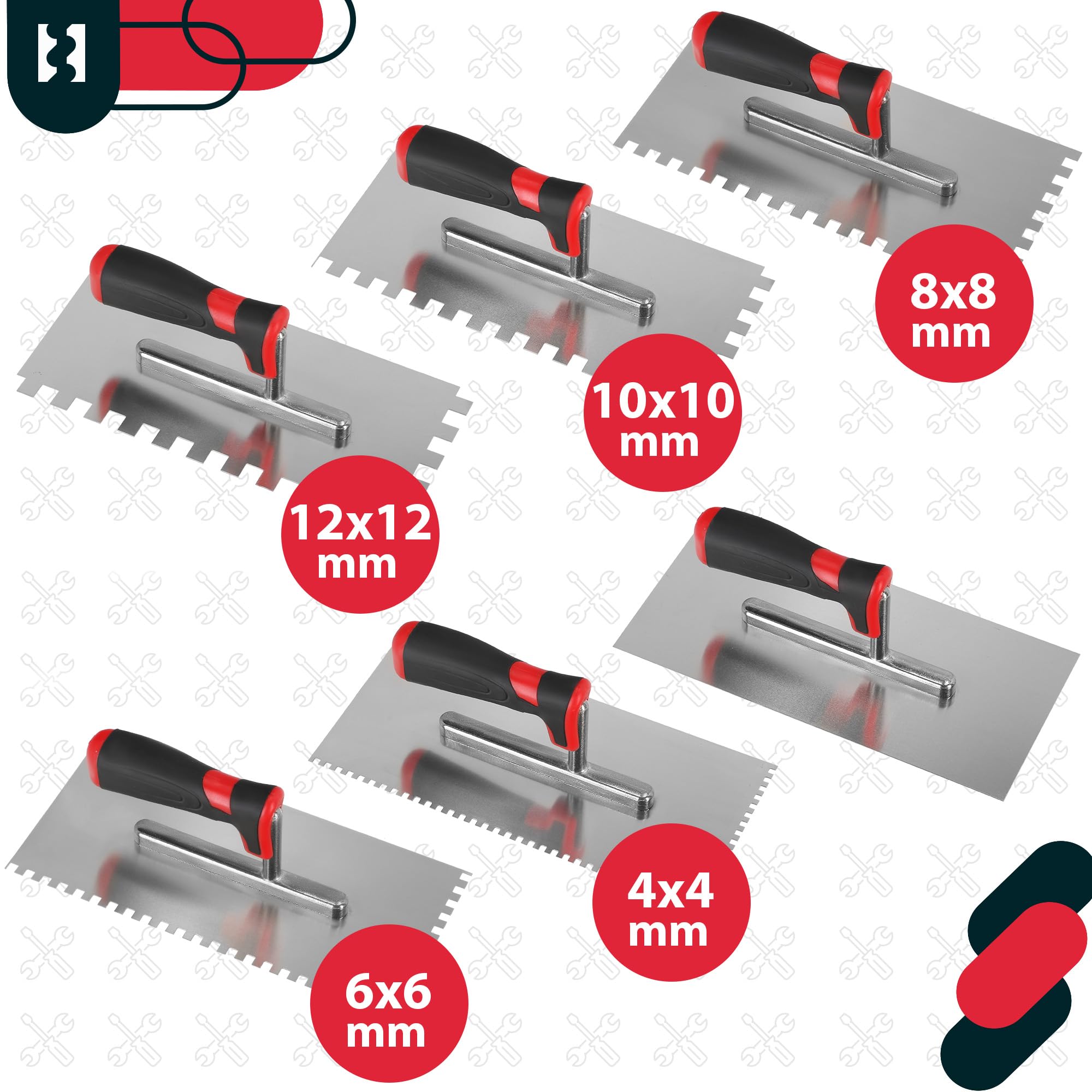 Kotarbau® Truelle de lissage en Acier Inoxydable 270 x 128 mm avec Denture 10 x 10 mm pour Pose de carrelage, Disque de lissage, avec poignée Souple