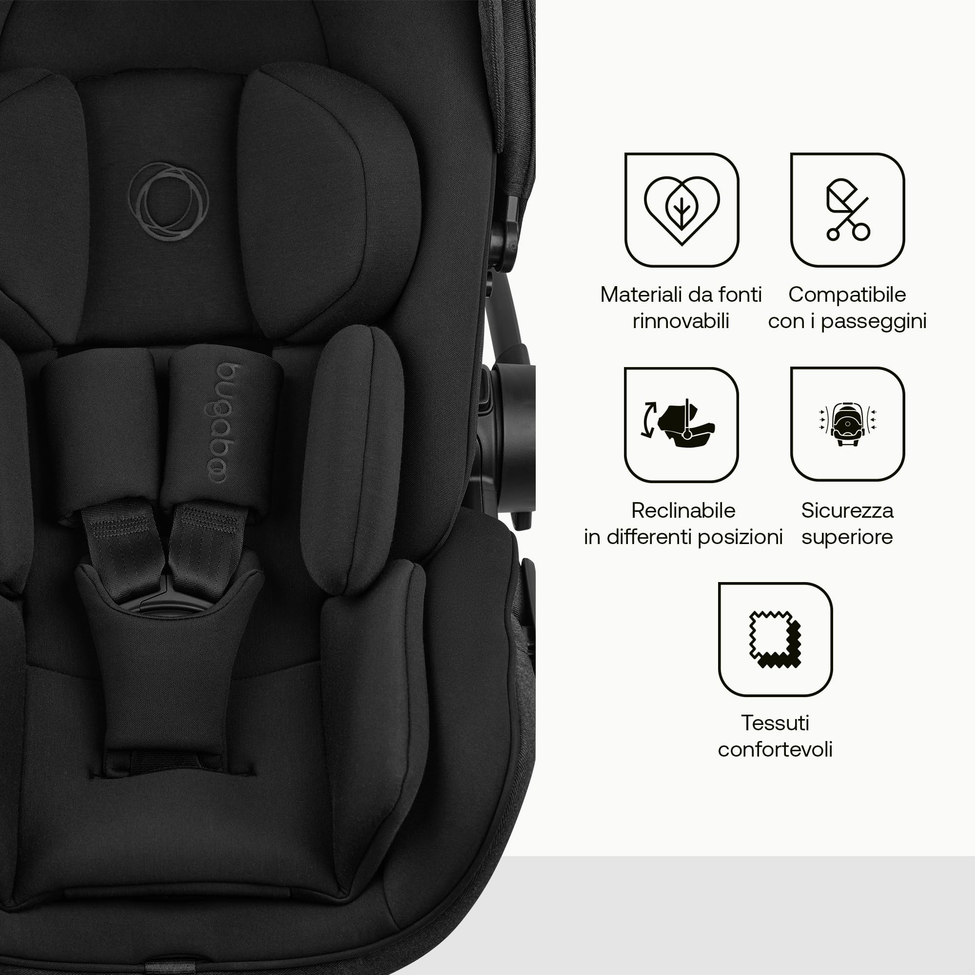 Bugaboo Otter by Nuna - seggiolino auto comodo per neonati i-Size | reclinabile in orizzontale, cappottina UPF 50+, compatibile con la base 360, per bimbi da 0-15 mesi Mineral Washed Black
