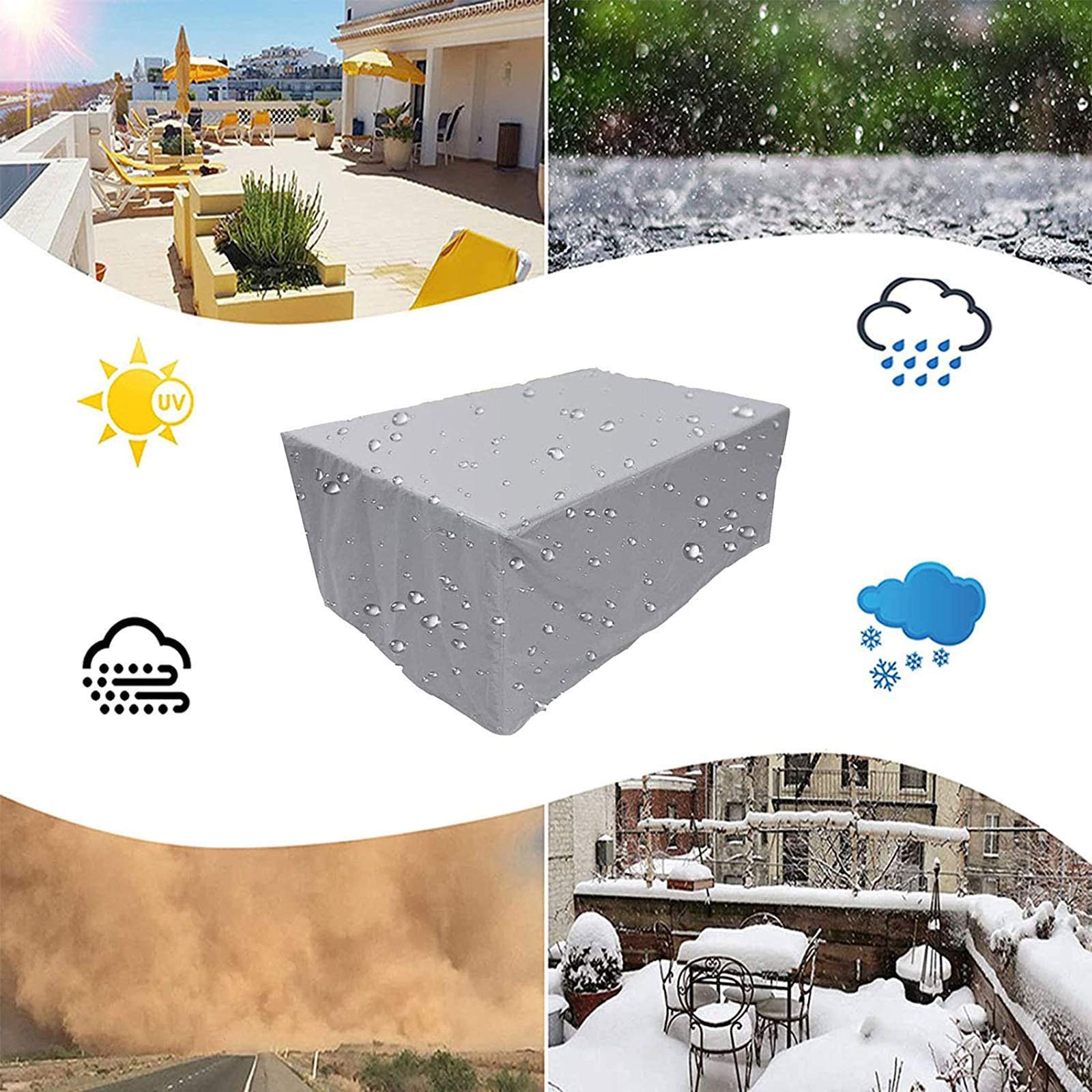 Fodera per mobili da Giardino 127x127x67cm, Fodere per mobili da Esterno Rettangolare Impermeabile, Impermeabile, Antivento, Anti-UV, Fodere per mobili da Esterno in Tessuto Oxford
