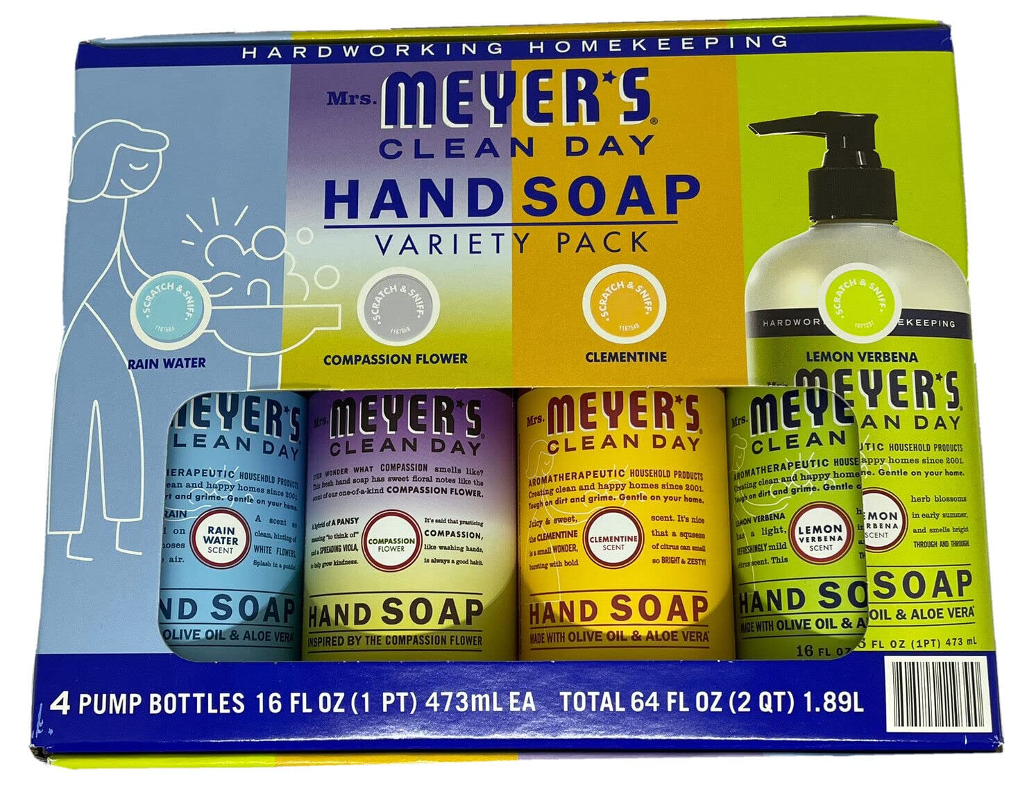 Mrs. Meyers Clean Day Hand Soap, Variety 4 Pack, Mrs
