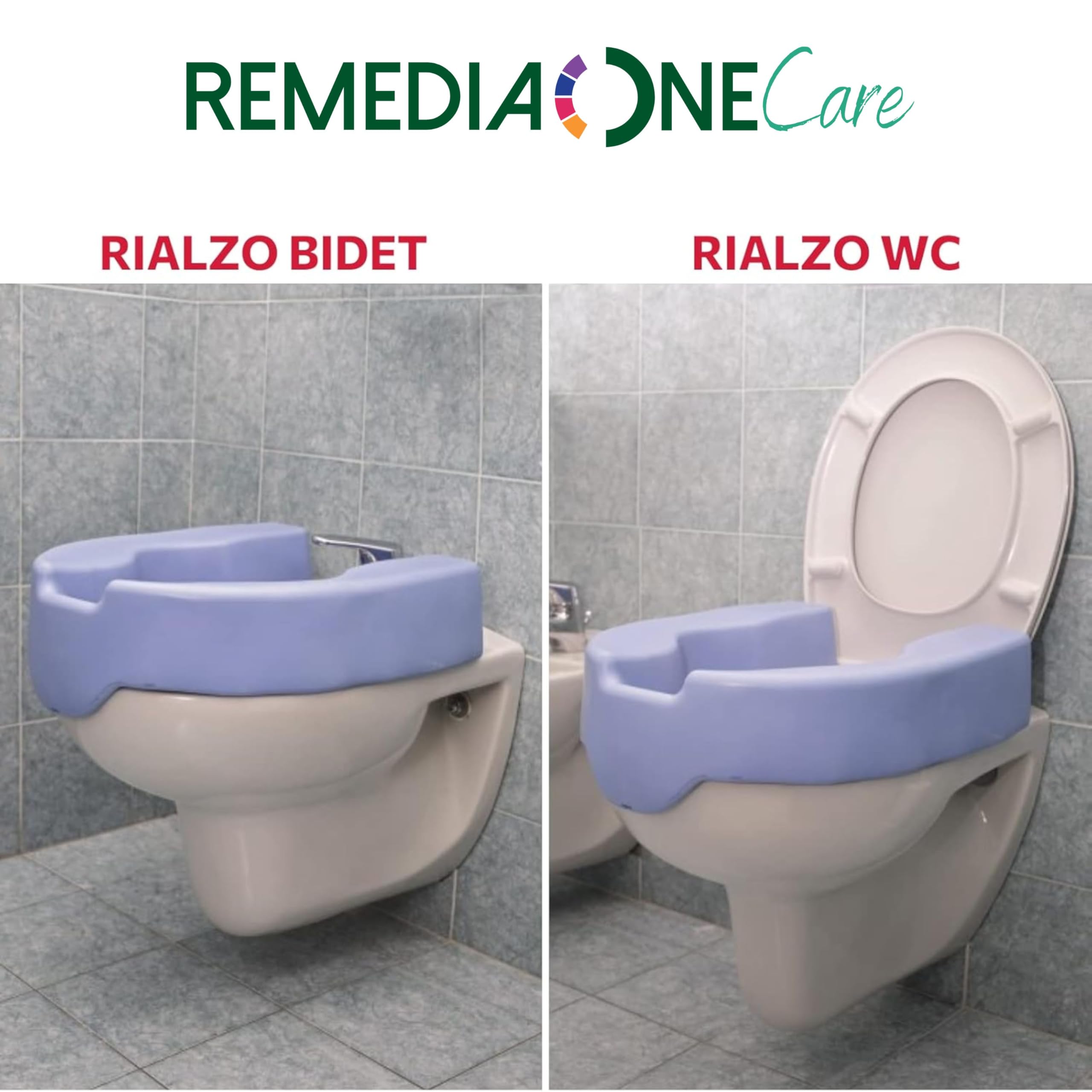REMEDIA ONE - Rialzo Duo per Water e Bidet Ovali in E.V.A. - Rialzo Wc e Bidet per Anziani e Disabili, Alzawater per Protesi Anca, Alzata per Wc, Morbido, Antimacchia, Anticorrosione, Comodo Ausilio