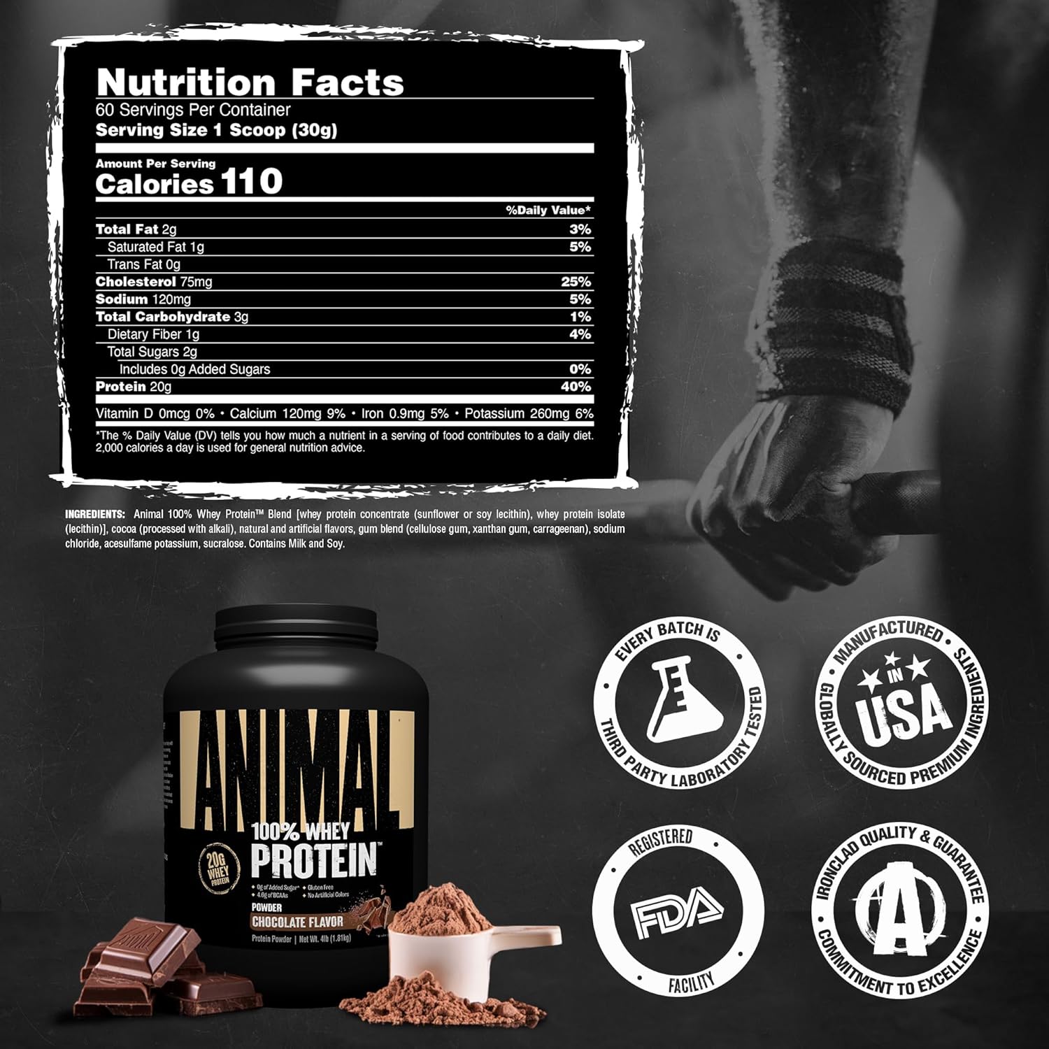 Animal 100% Whey Protein Powder – Whey Blend for Pre Workout or Post Workout, Recovery, or an Anytime Low Sugar Protein Boost Meal Replacement with BCAA Branched Chain Amino Acids – Chocolate, 4 lb