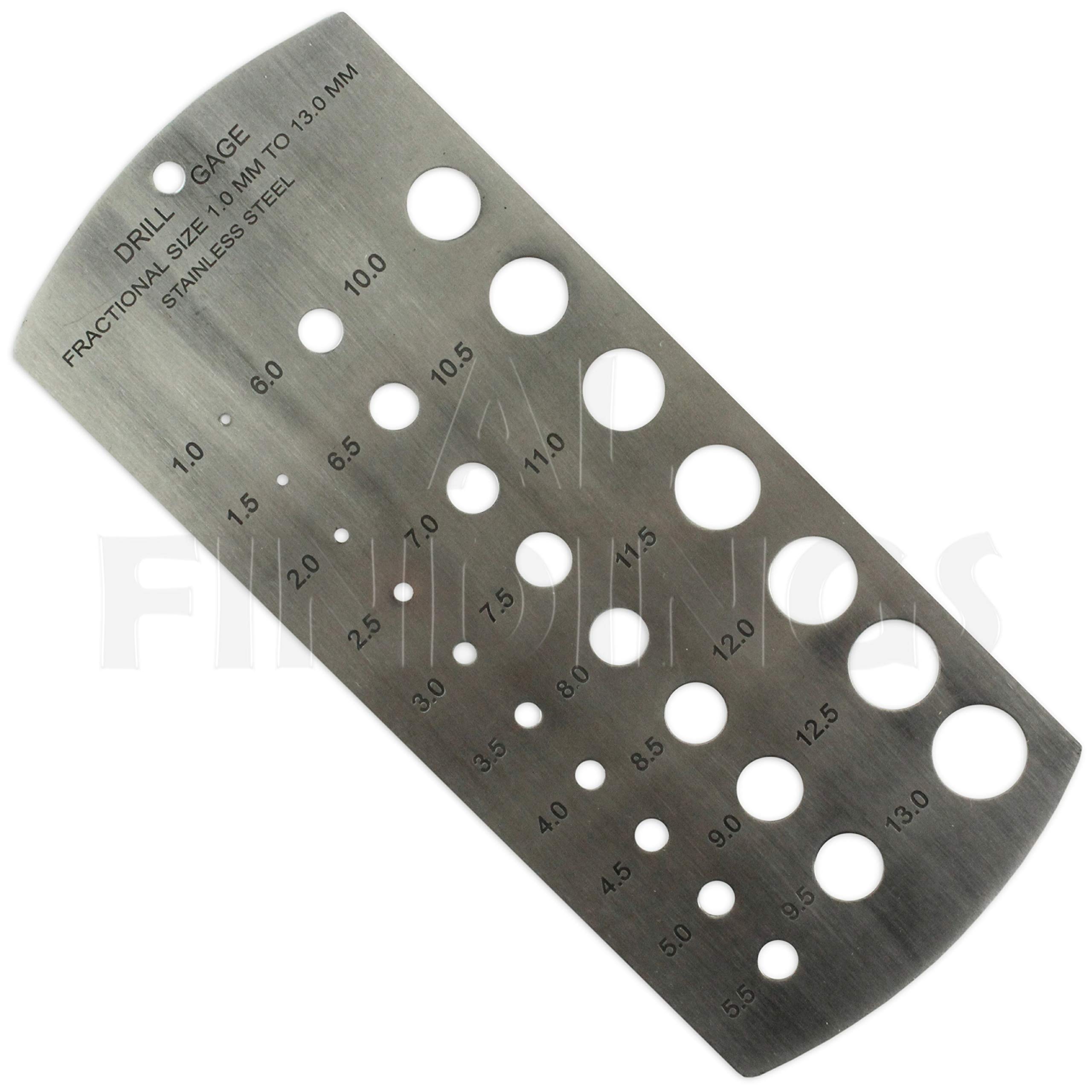 Metric Stainless Steel Drill Gauge (Flat) : 1mm - 13mm Measure Tool (65)