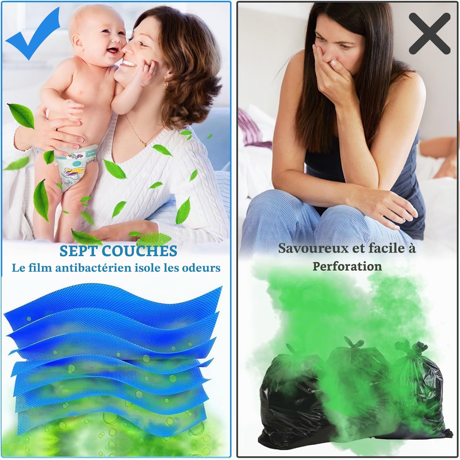 Lot de 12 Recharges Poubelle à Couche 4,5M Compatibles avec Tommee Tippee Twist & Click, Sangenic Tec, Simplee – Anti-Odeur, sans BPA, Sac Poubelle Couche Écologique
