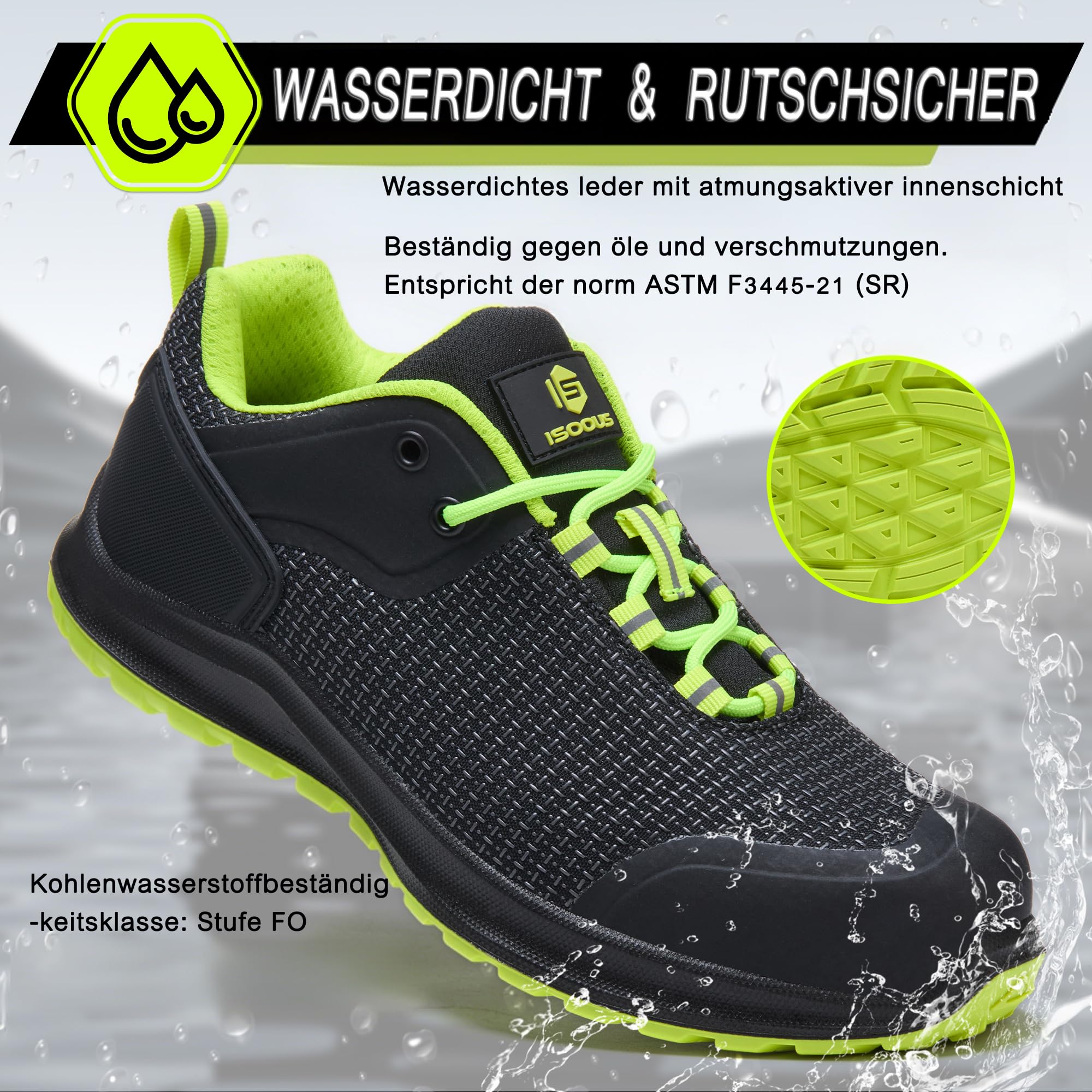 ISOOUS Sicherheitsschuhe S3 ESD Herren Damen wasserdichte rutschfeste Arbeitsschuhe SRC FO Metallfrei Sportlich