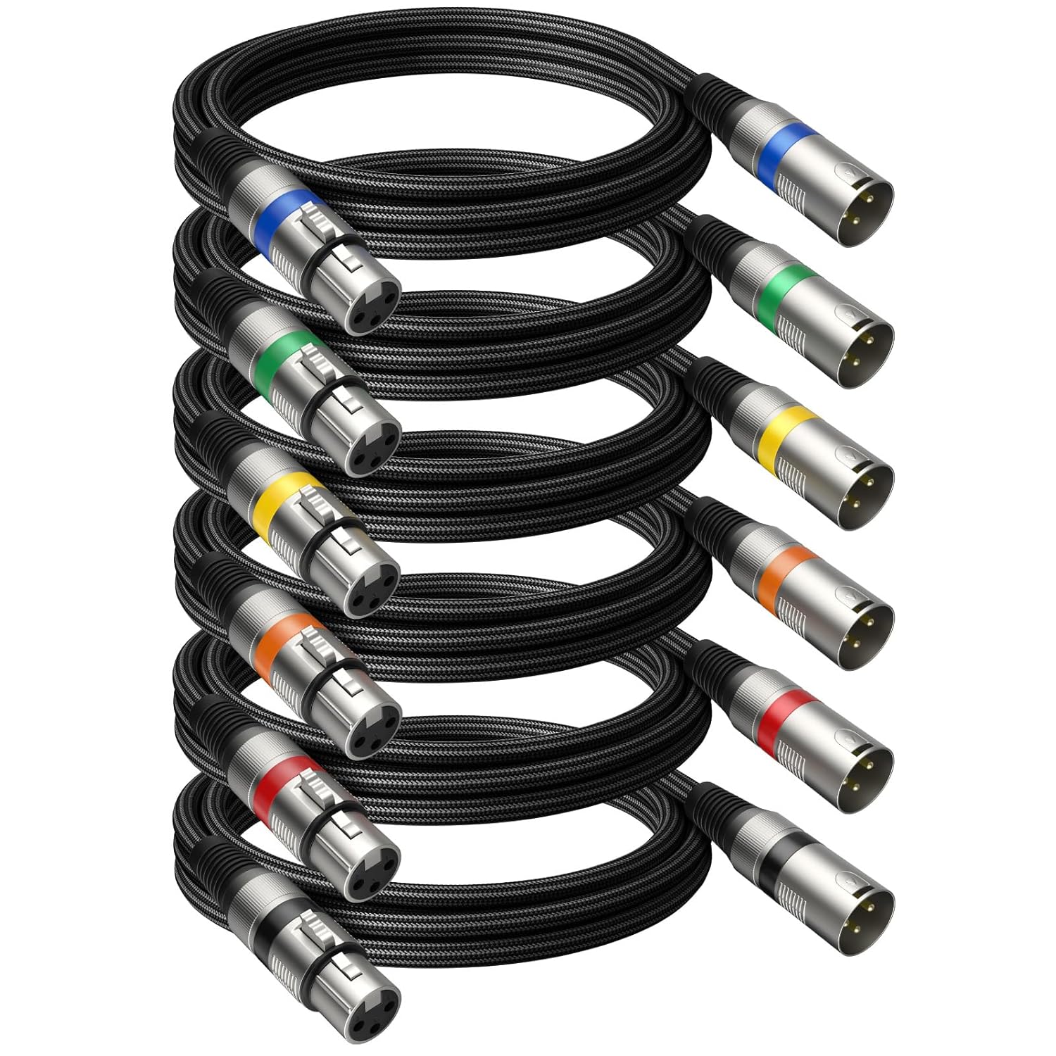 Professional 6 Pack 6FT XLR Cables, Noise Free and Long-Lasting Braided XLR Microphone Cable, All Copper Conductors Balanced Male to Female Mic Cable for Studio Monitor, Mixer, DMX, Colorful Professional 6 Pack 6FT XLR Cables, Noise Free and Long-Lasting Braided XLR Microphone Cable, All Copper Conductors Balanced Male to Female Mic Cable for Studio Monitor, Mixer, DMX, Colorful
