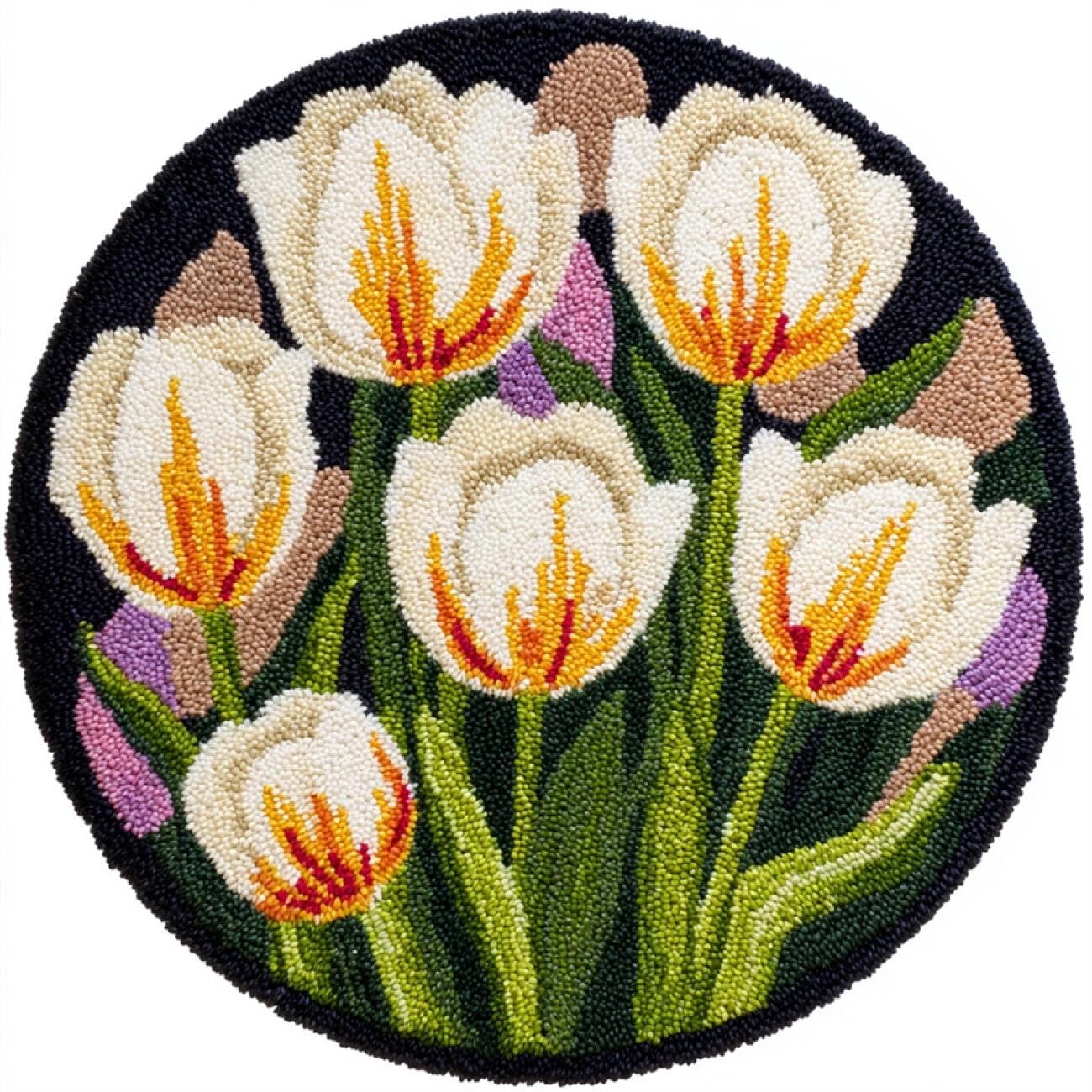 Kitquiver Knüpfteppich Set Groß Weiße Tulpen 100x100cm | Blumen Knüpfset，Selbstknüpfendes Set Für Erwachsene，Vorgedrucktes Farbmuster