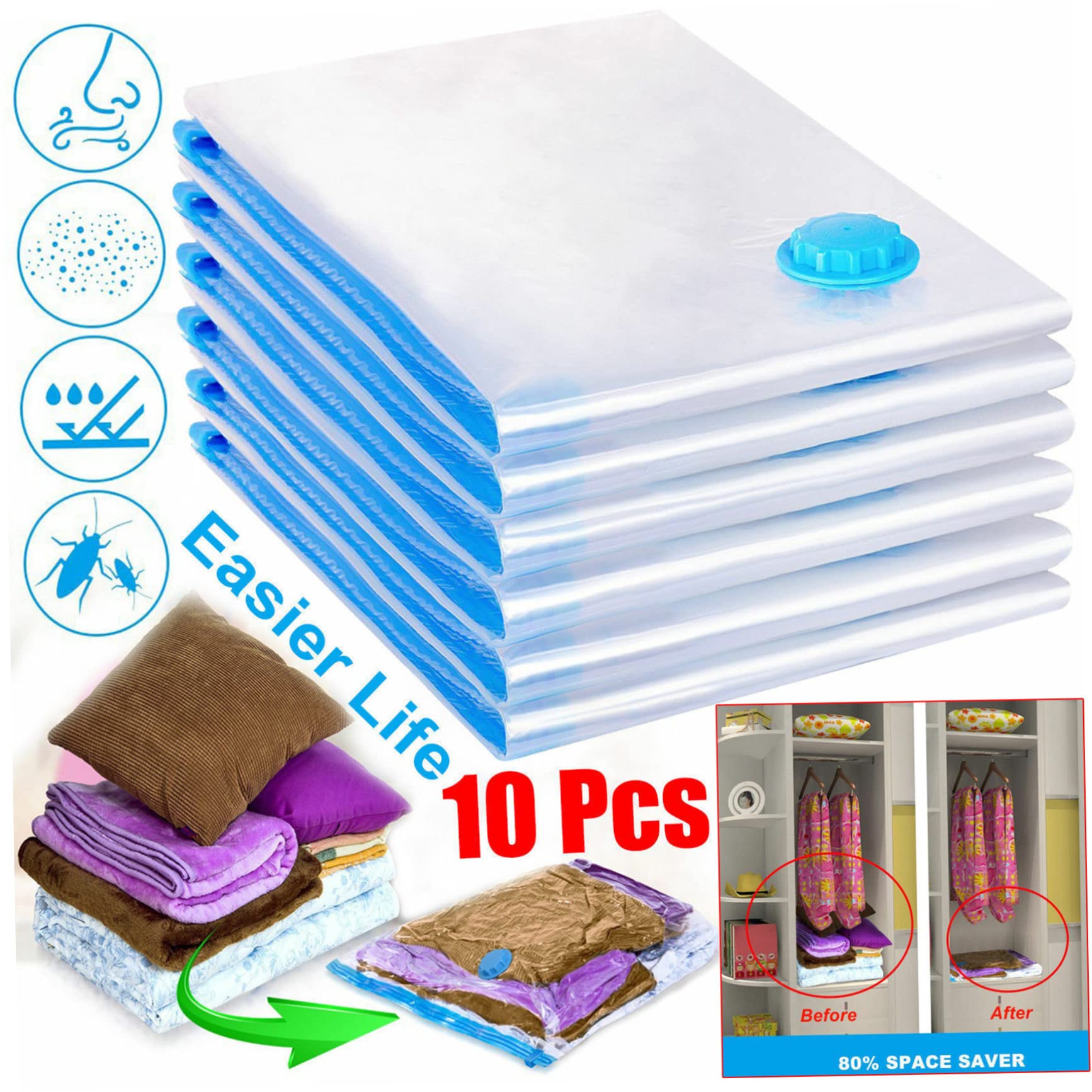 10 Stück Teiliges Wasserdichter Vakuum aufbewahrungsbeutel Platzsparende Kompressionsbeutel aus Umweltfreundlichem Material für Kleidung Bettwäsche und Quilts Faltbare Organizer