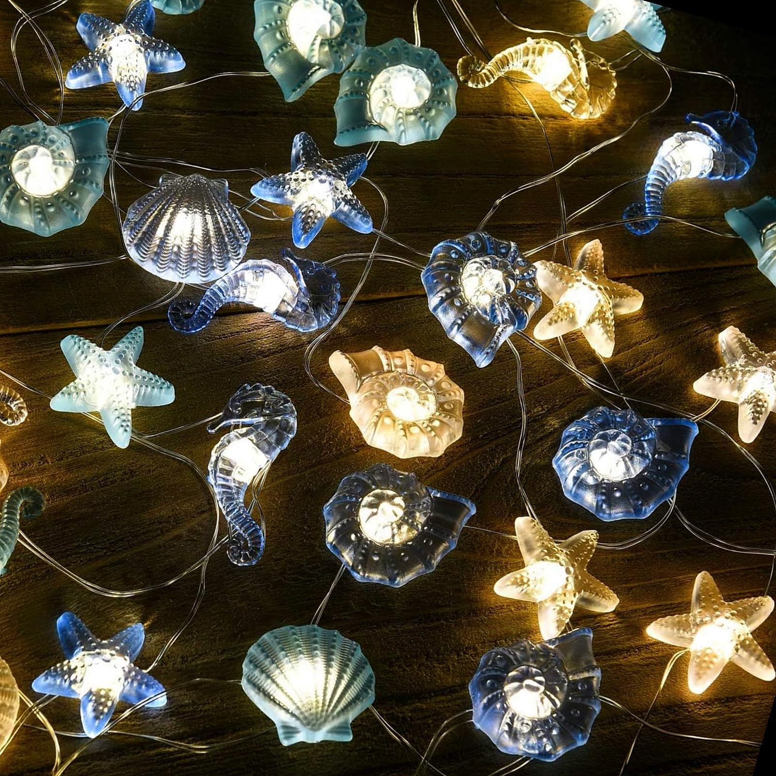 Ocean String Light Sea Shells Seahorse Conch Light Beach String Light LED String Lights Decorative Fairy Light for Indoor Outdoor Christmas Decor (3m 30 LEDs) (Ocean)