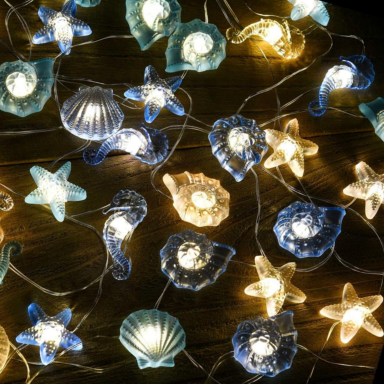 Ocean String Light Sea Shells Seahorse Conch Light Beach String Light LED String Lights Decorative Fairy Light for Indoor Outdoor Christmas Decor (3m 30 LEDs) (Ocean) [Energy Class A]