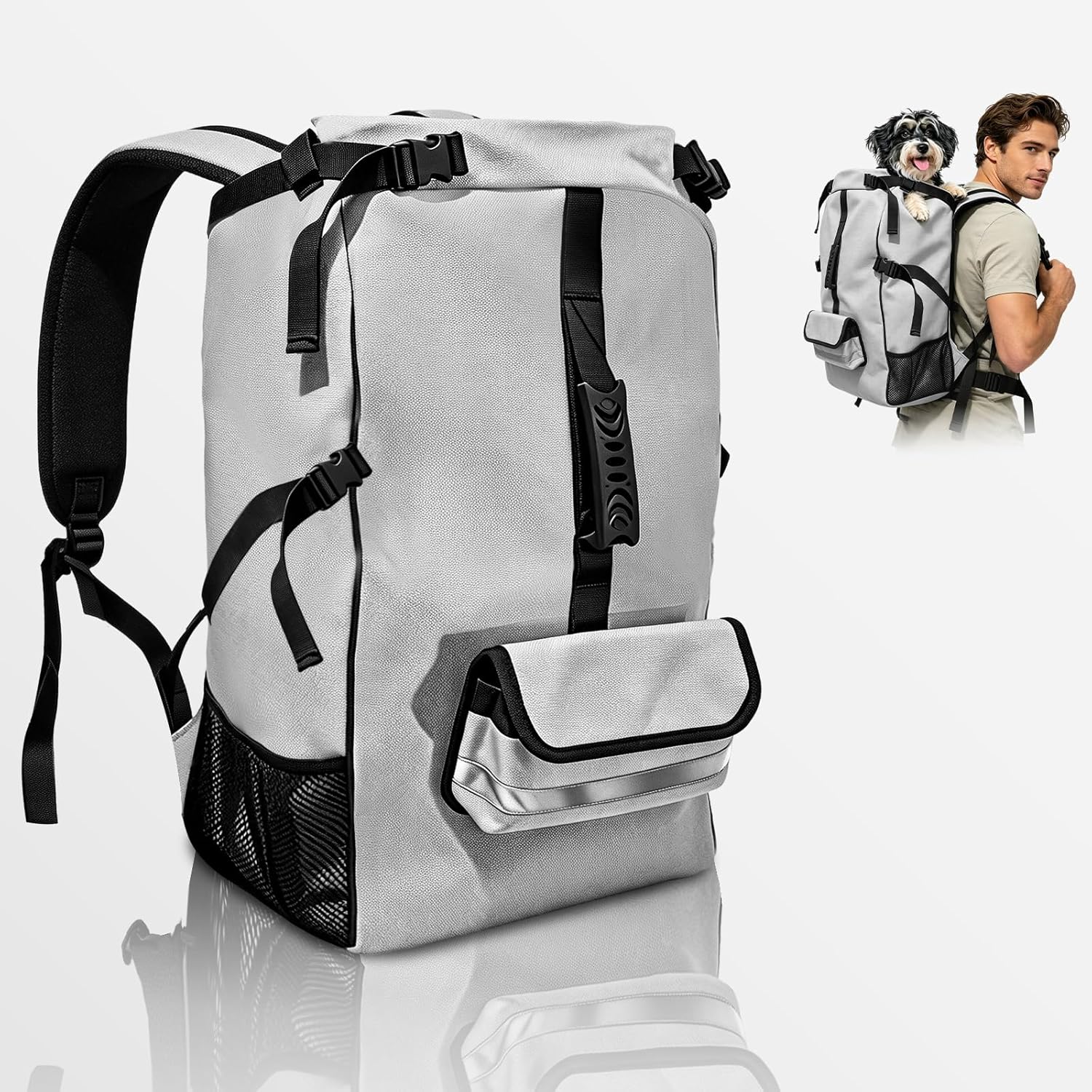 Pet Travel Backpack, Gray, with Storage Pockets and Adjustable Safety Buckle, Suitable for Small to Medium Dogs Weighing no More Than 30 pounds