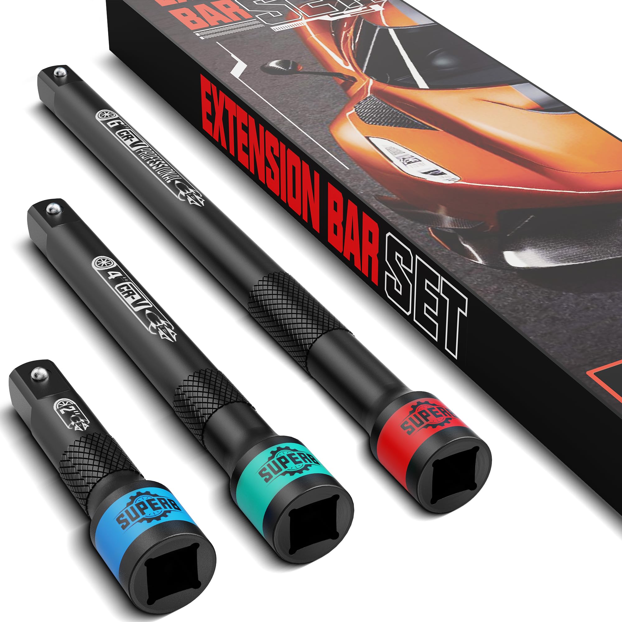 KIRXST 1/4" Impact Socket Extension Bar Set, 3 Piece Drive Extension Bar 50mm 100mm 150mm