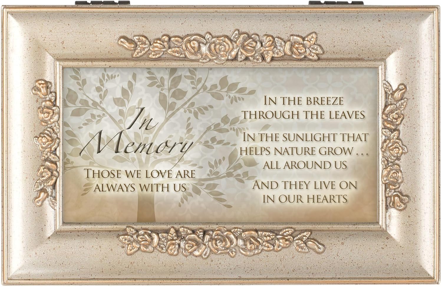 Cottage Garden Memory Those We Love Champagne Silver Embossed Petite Rose Music Box Plays Amazing Grace