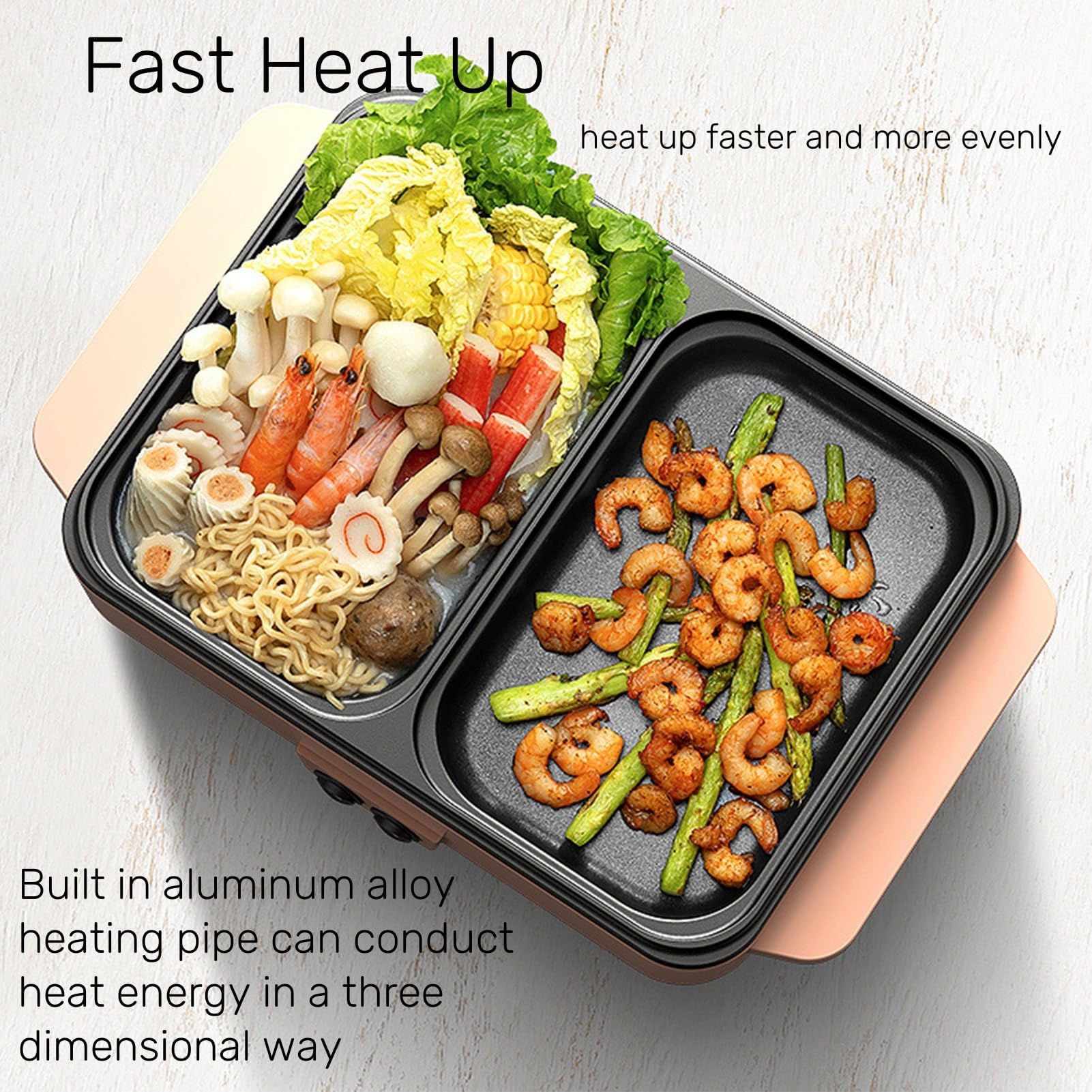 Topyond 1200W Hotpot Y Parrilla Eléctrica, Barbacoa Eléctrica 2 En 1, Mini Sarten Electrica, Hot Pot Para 2 Personas, 220V Barbacoa Electrica Sin Humo para Dormitorio/Camping/Hogar