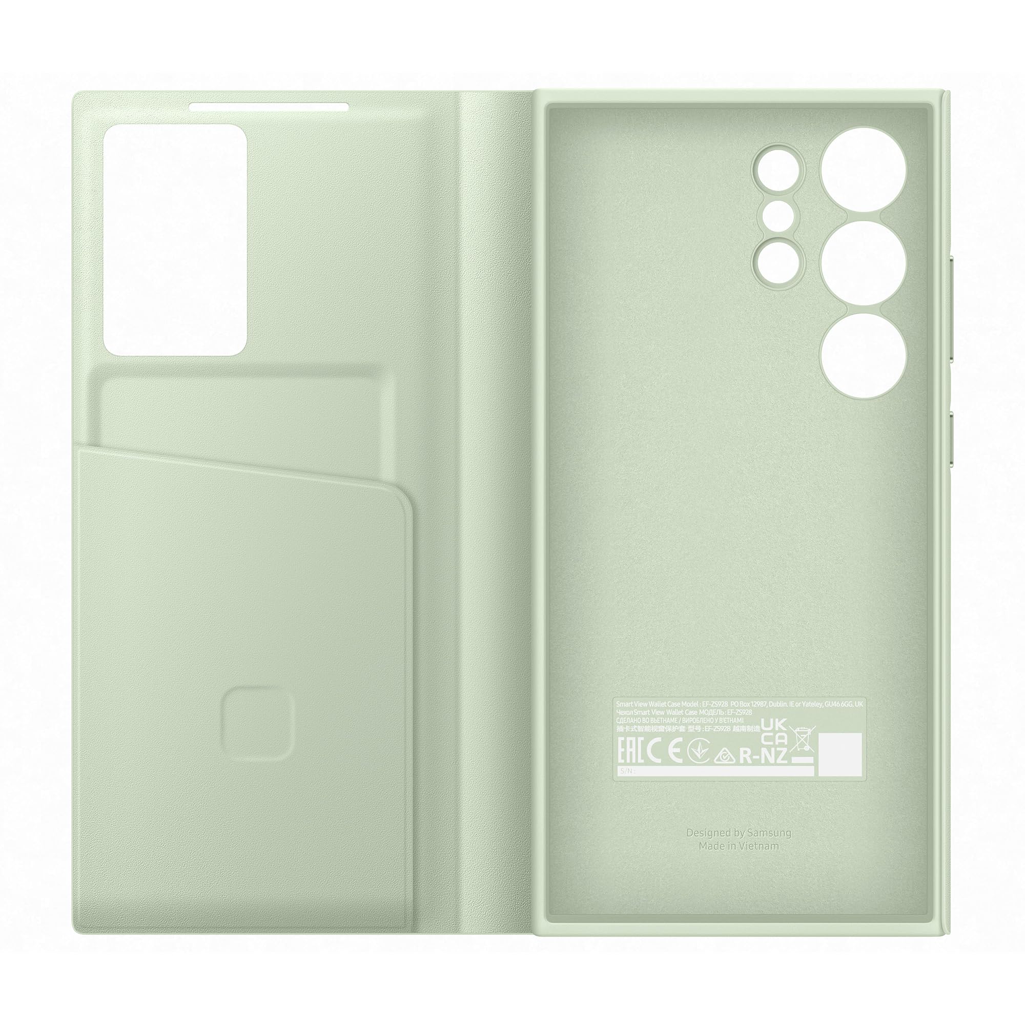 Samsung Smart View Wallet Case custodia a portafoglio con finestra di visione notifiche per Galaxy S24 Ultra, Light Green