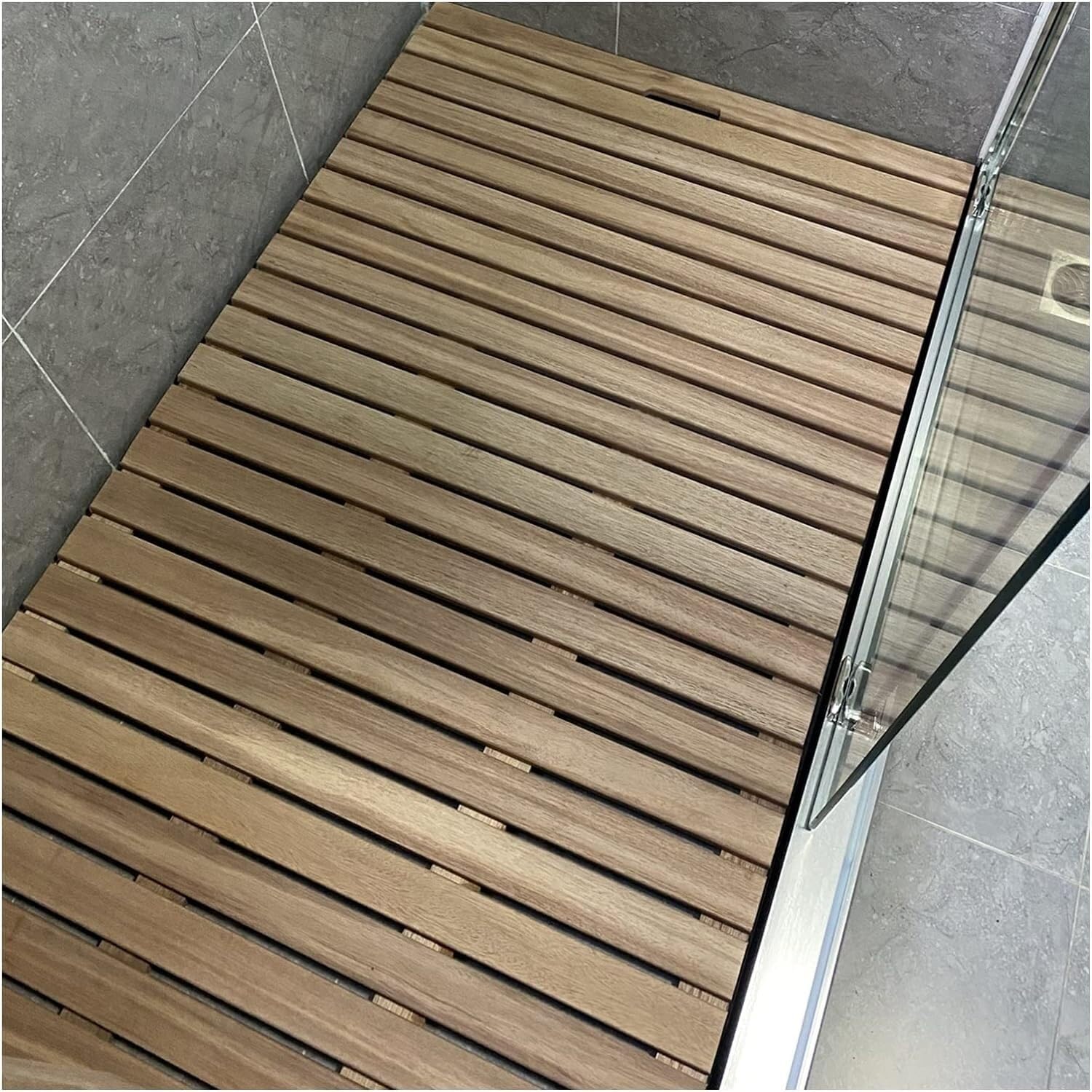BHGFYXBS Wood Shower Bath Mat Splicing Foot Pad Bathroom Drain Board Tub Floor Mat Custom Size,Wood Color-70x80cm