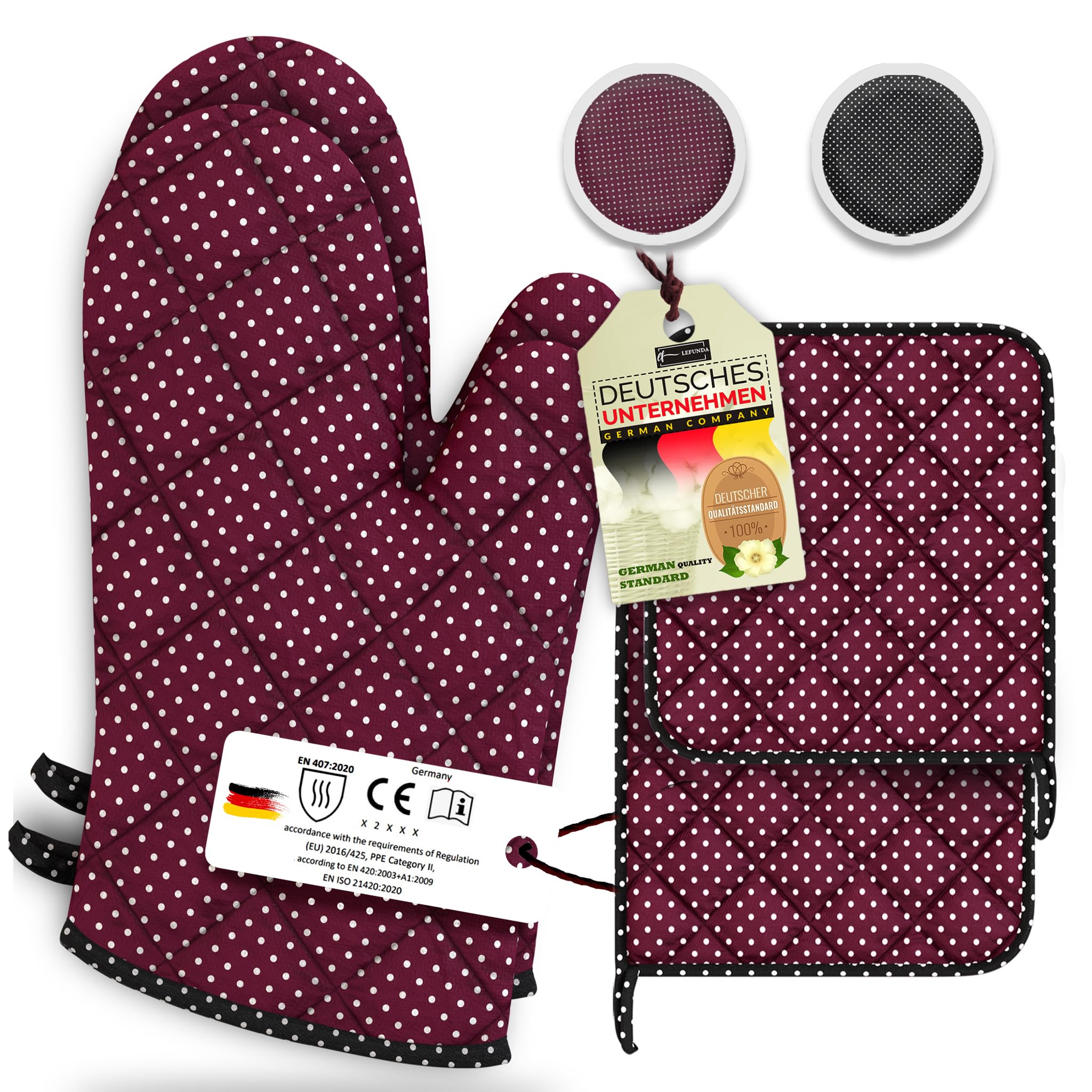 LEFUNDA Guanti Forno E Presine Antiscivolo - Set 4 Pezzi Rosso Per Cucina E BBQ - Foto 1