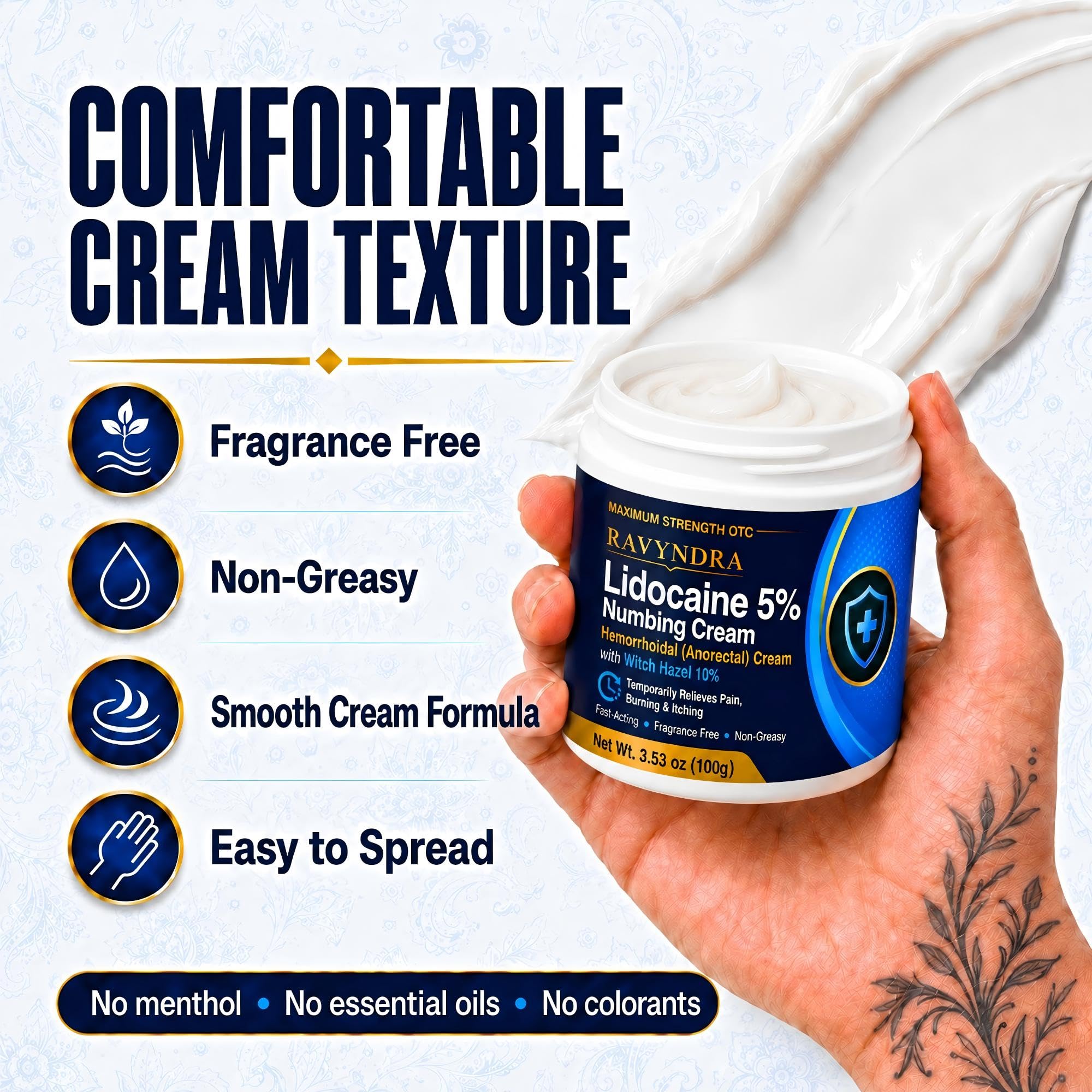 Lidocaine 5% Numbing Cream with Witch Hazel 10%, Anorectal Numbing Cream for Pain, Burning, Itching and Soreness Relief, Fast-Acting, Fragrance Free, Non-Greasy, 3.53 oz — Amazon image 7