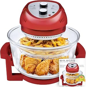 Big Boss Air Fryer, Large 16 Quart Oil-Less AirFryer with Built in Timer, Air Fryers, Dishwasher Safe, Friteuse a Air Chaud, Includes 50+ Recipe Book - Red