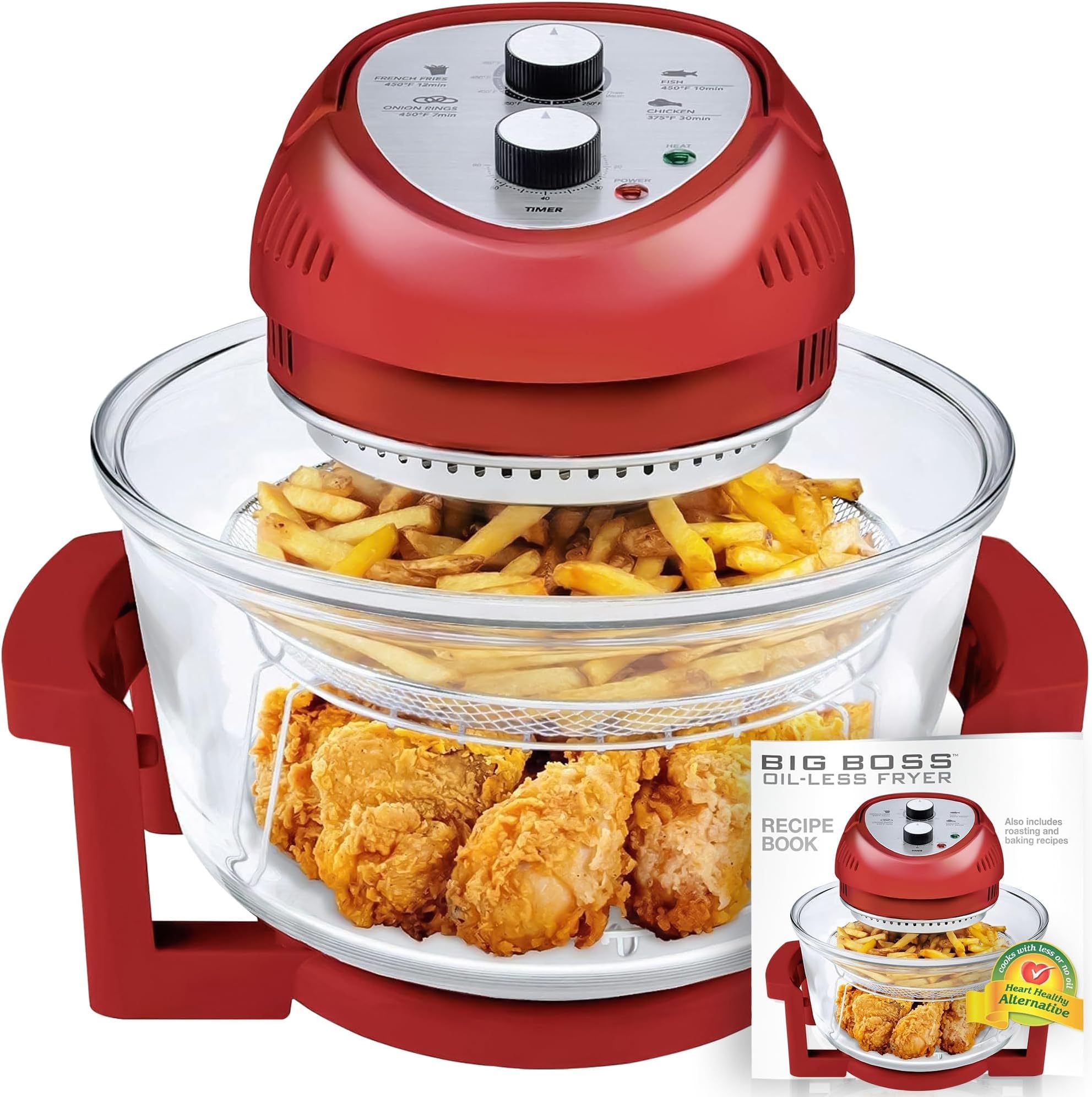 Big Boss 16Qt Large Glass Air Fryer Non Toxic – Large Halogen Oven Cooker with 50+ Air Fryers Recipe Book for Meals for Entire Family, Healthier Oil-Free Crispy Foods As Seen on TikTok
