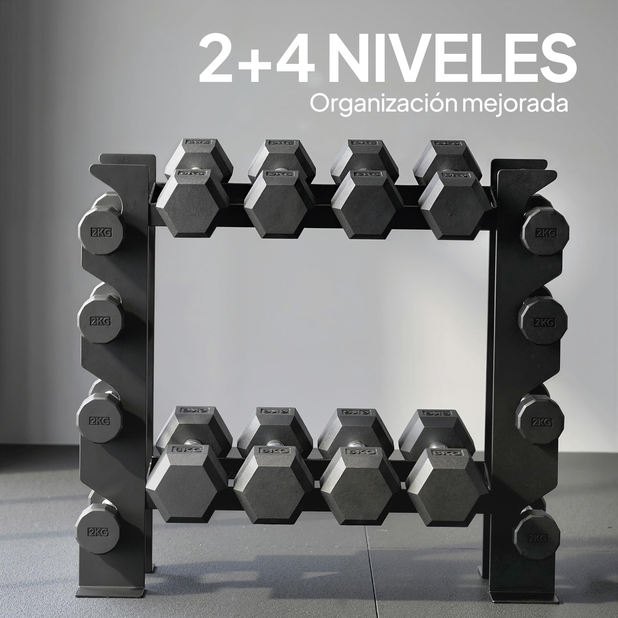 SPORTNOW Soporte Mancuernas de 4 Niveles Estantería Acero 70x21x55 cm | Almacenamiento Resistente, para Mancuernas Kettlebells, Entrenamiento Gimnasio Casa, Carga 200 kg