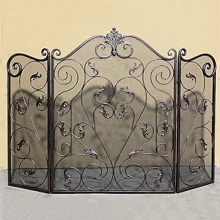 fireplace guard Scroll Fireplace Screen, Heavy Duty Wrought Iron Spark Guard, Foldable Solid Metal Mesh Cover, Indoor Outdoor Rust-proof Steel Frame (Color : Red copper, Size : H 82cm) Decoration