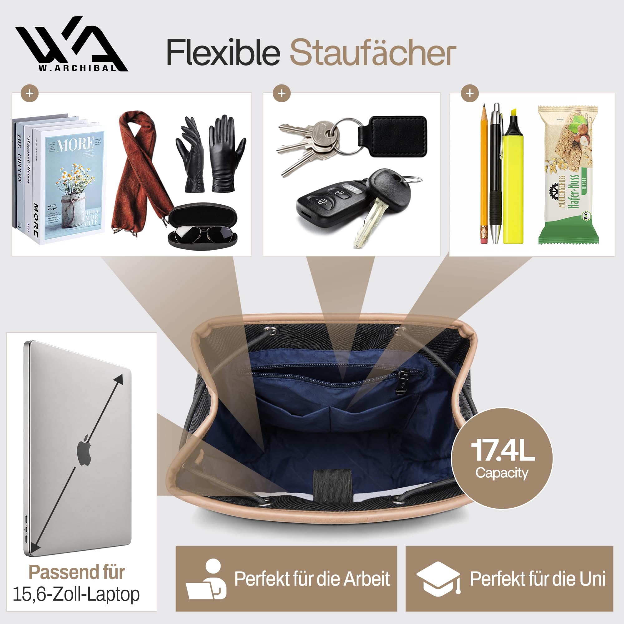 Unisex Premium Modern Hochwertiger Rucksack - Perfekt für die Arbeit und Uni - Mit einem integrierten 15.6 Zoll Laptopfach