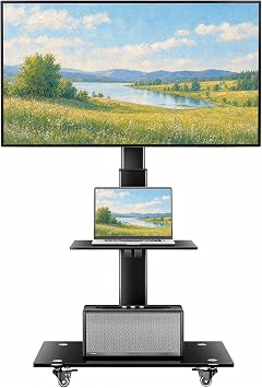BONTEC Rolling TV Stand for 30-75 Inch TVs, Mobile TV Cart with Wheels