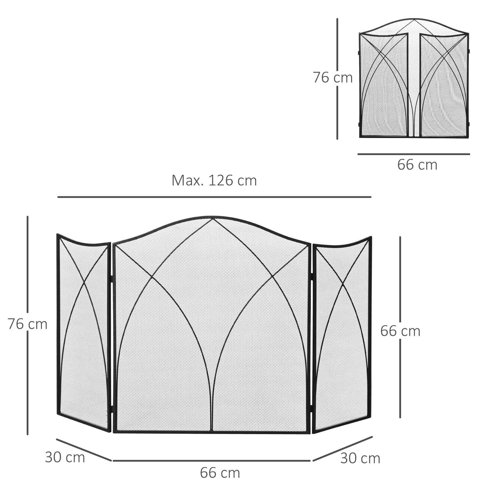 HOMCOM Salvette pliante écran protecteur de Cheminée 3 panneaux avec charnières et structure en métal décorative 126 x 2 x 76 cm Noir