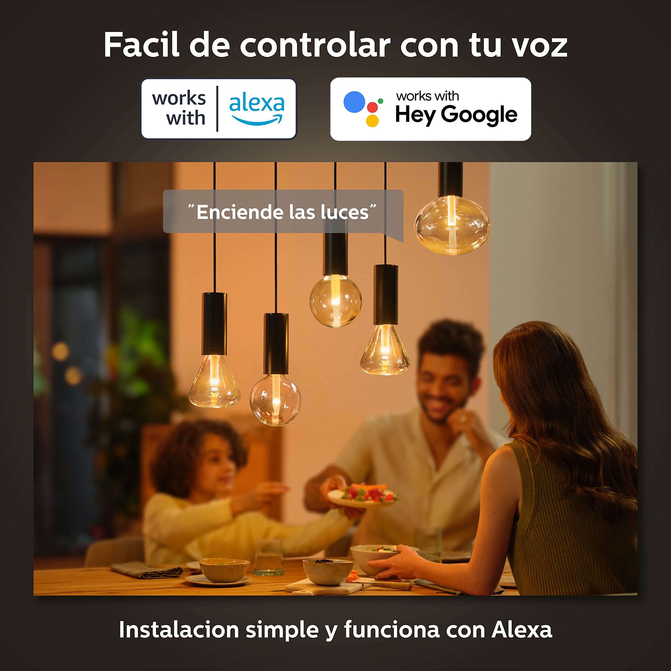 Philips Hue - Bombilla inteligente Lightguide E27 elíptica, Luz blanca y de colores, Bluetooth, compatible con Alexa y Google Home