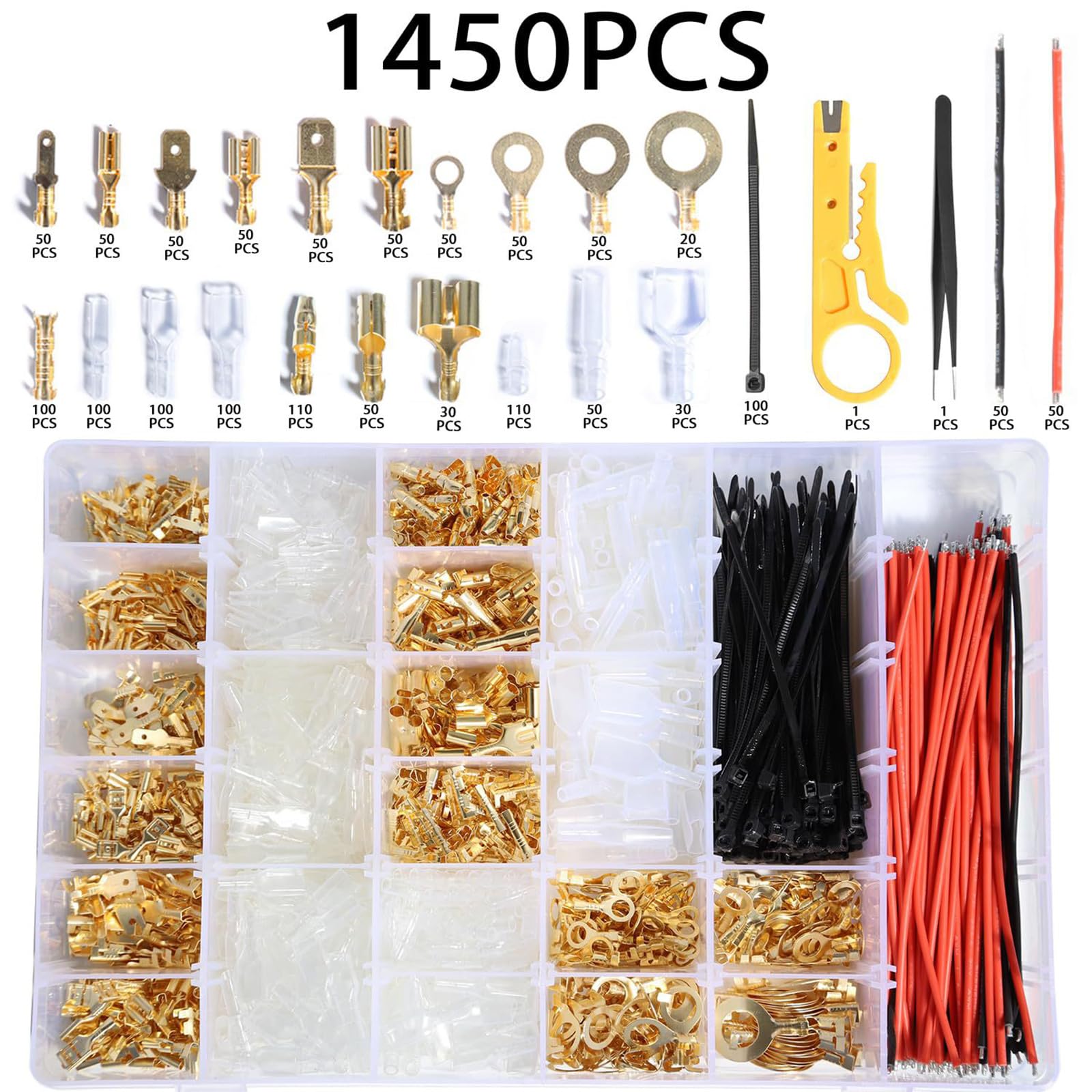 Ensemble complet de cosses électriques 1450 pièces mâle/femelle pour amateurs de connecteurs résistants