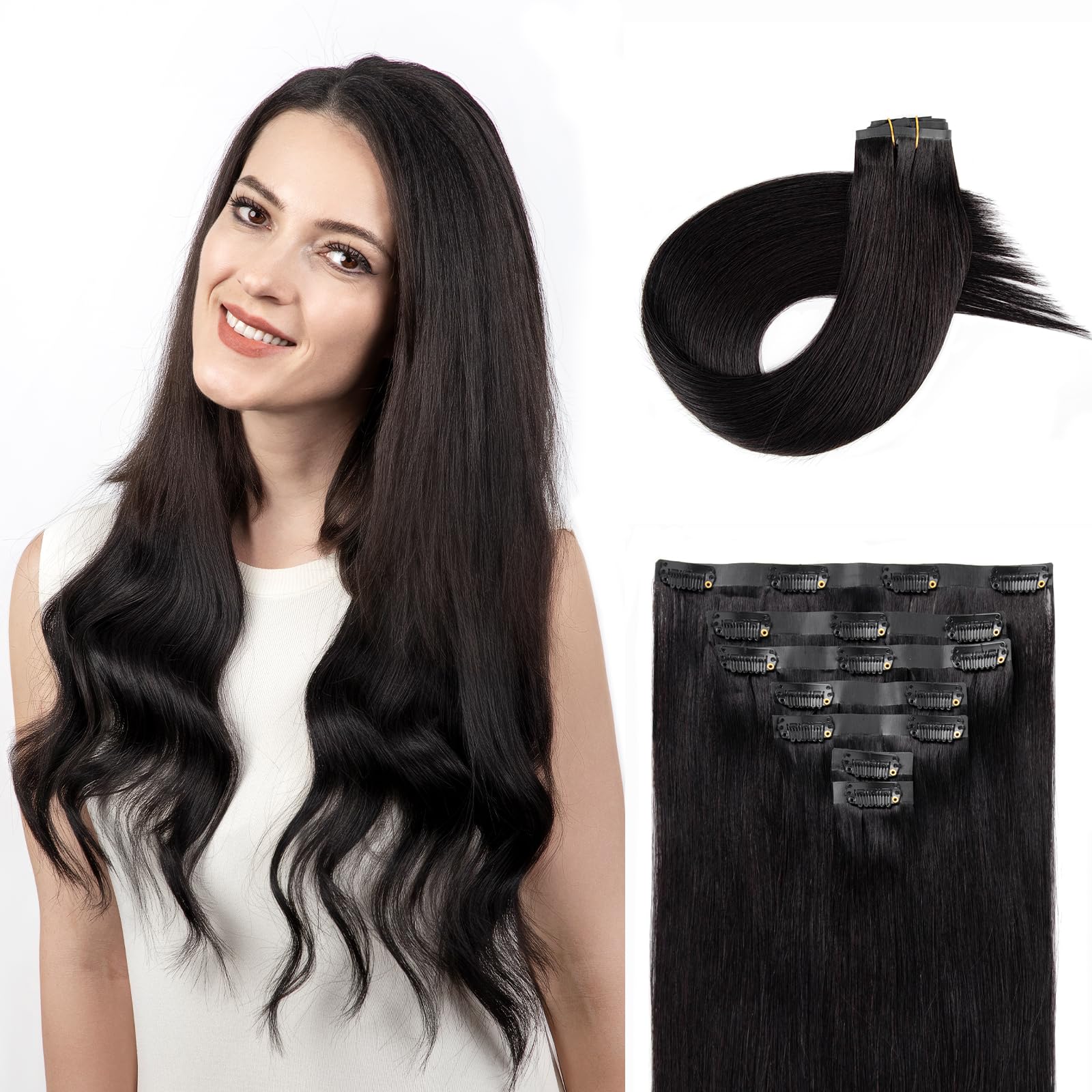 SOBEAUTY Clip in Hair Extensions, Real Human Hair Extensions, 100% Human Hair Remy Volume Hair Extension
